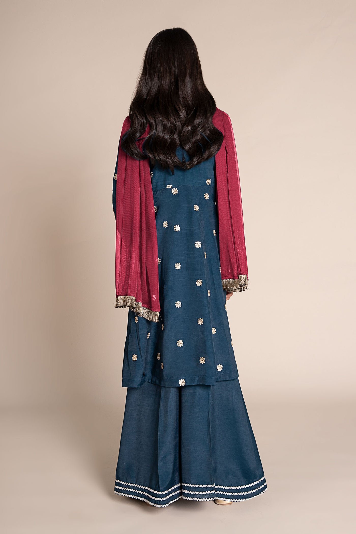 3 Piece Embroidered Raw Silk Suit | MKS-EF25-07