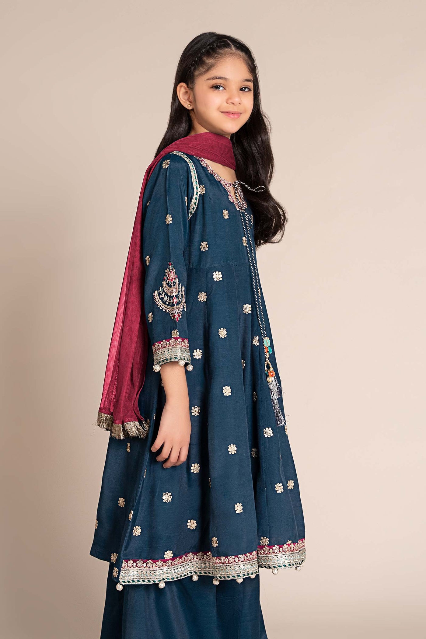 3 Piece Embroidered Raw Silk Suit | MKS-EF25-07