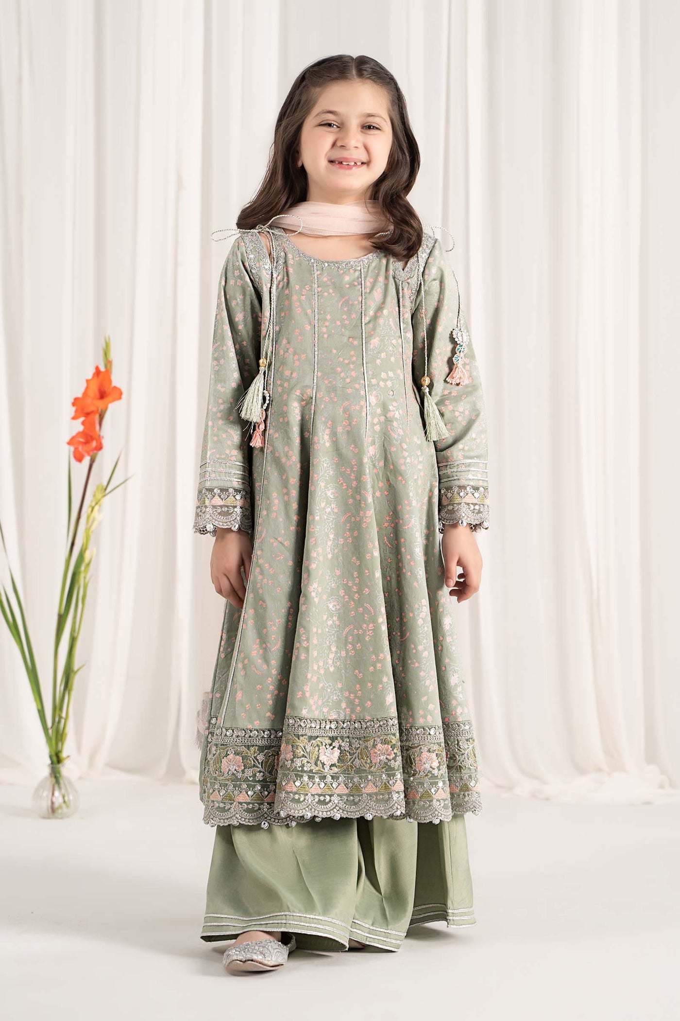 3 Piece Embroidered Cotton Satin Suit | MKS-EF25-08