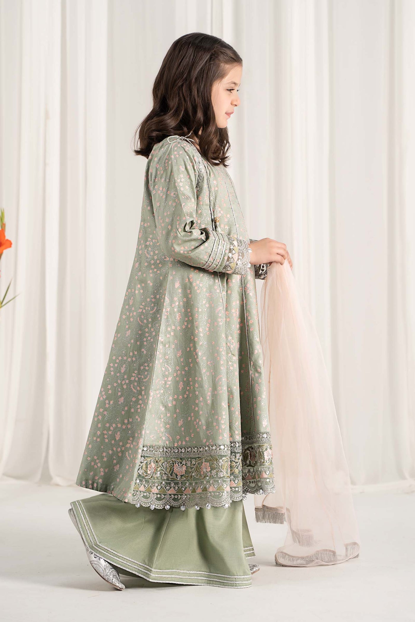 3 Piece Embroidered Cotton Satin Suit | MKS-EF25-08