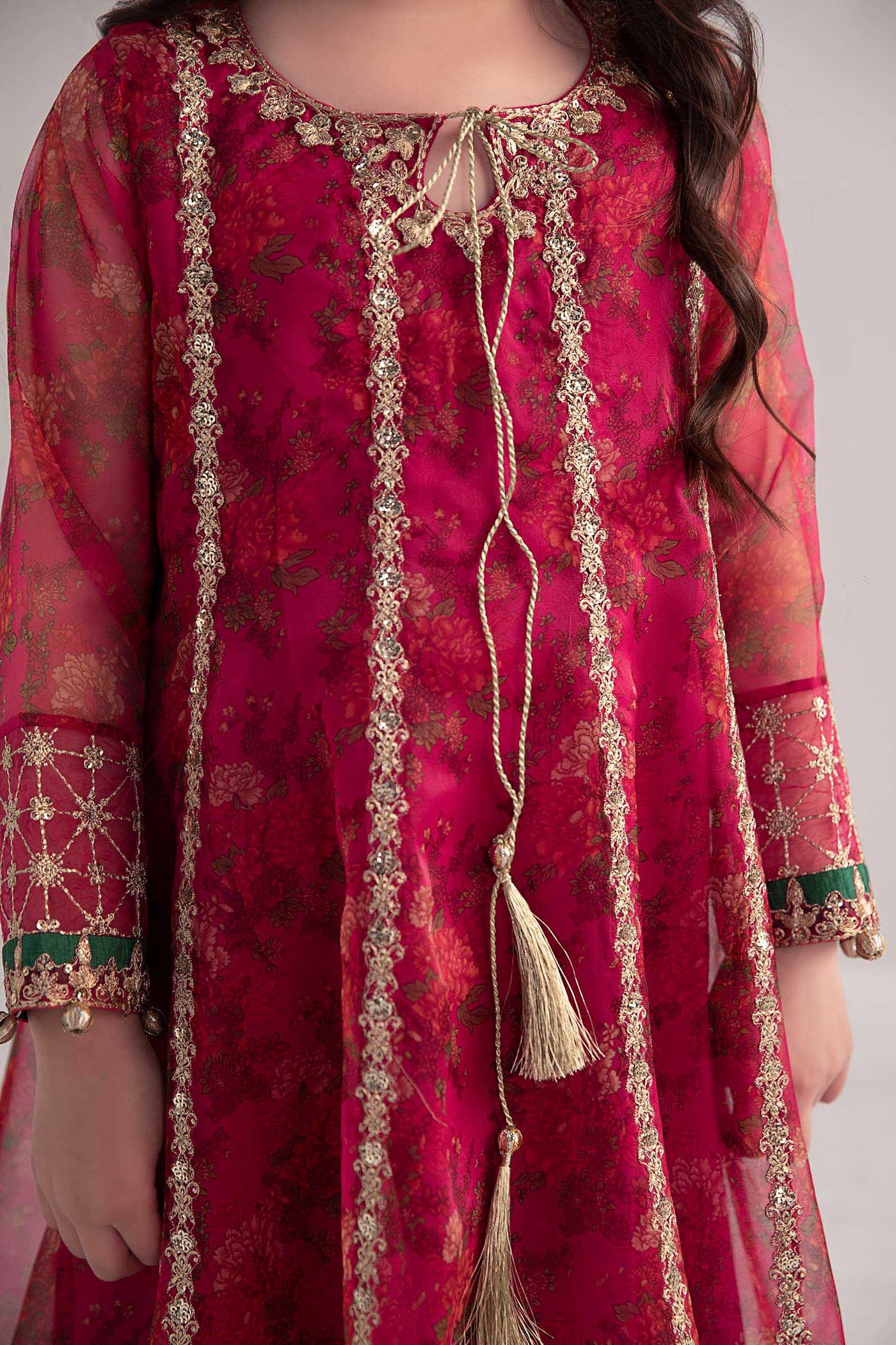 3 Piece Embroidered Poly Organza Suit | MKS-EF25-09