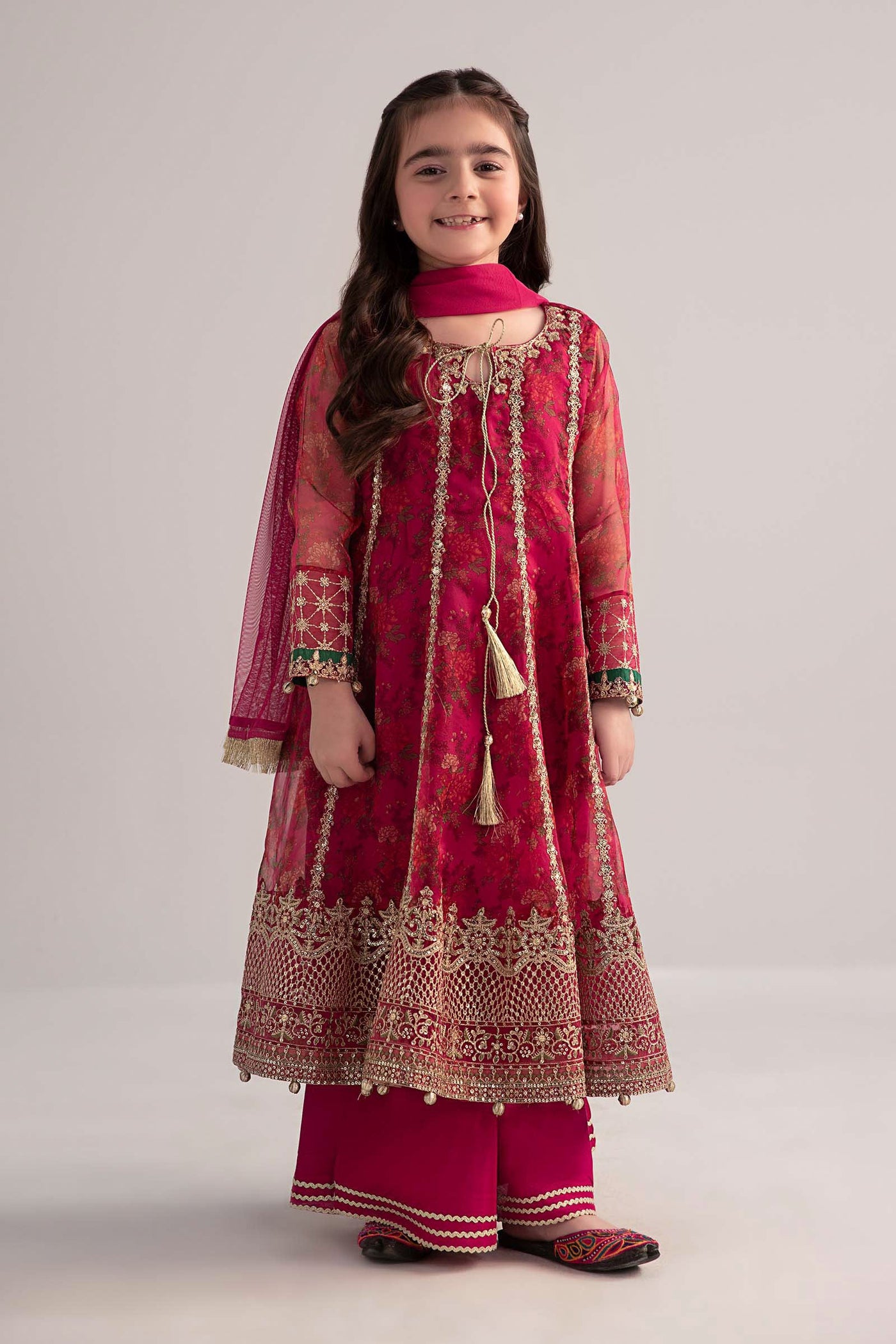 3 Piece Embroidered Poly Organza Suit | MKS-EF25-09