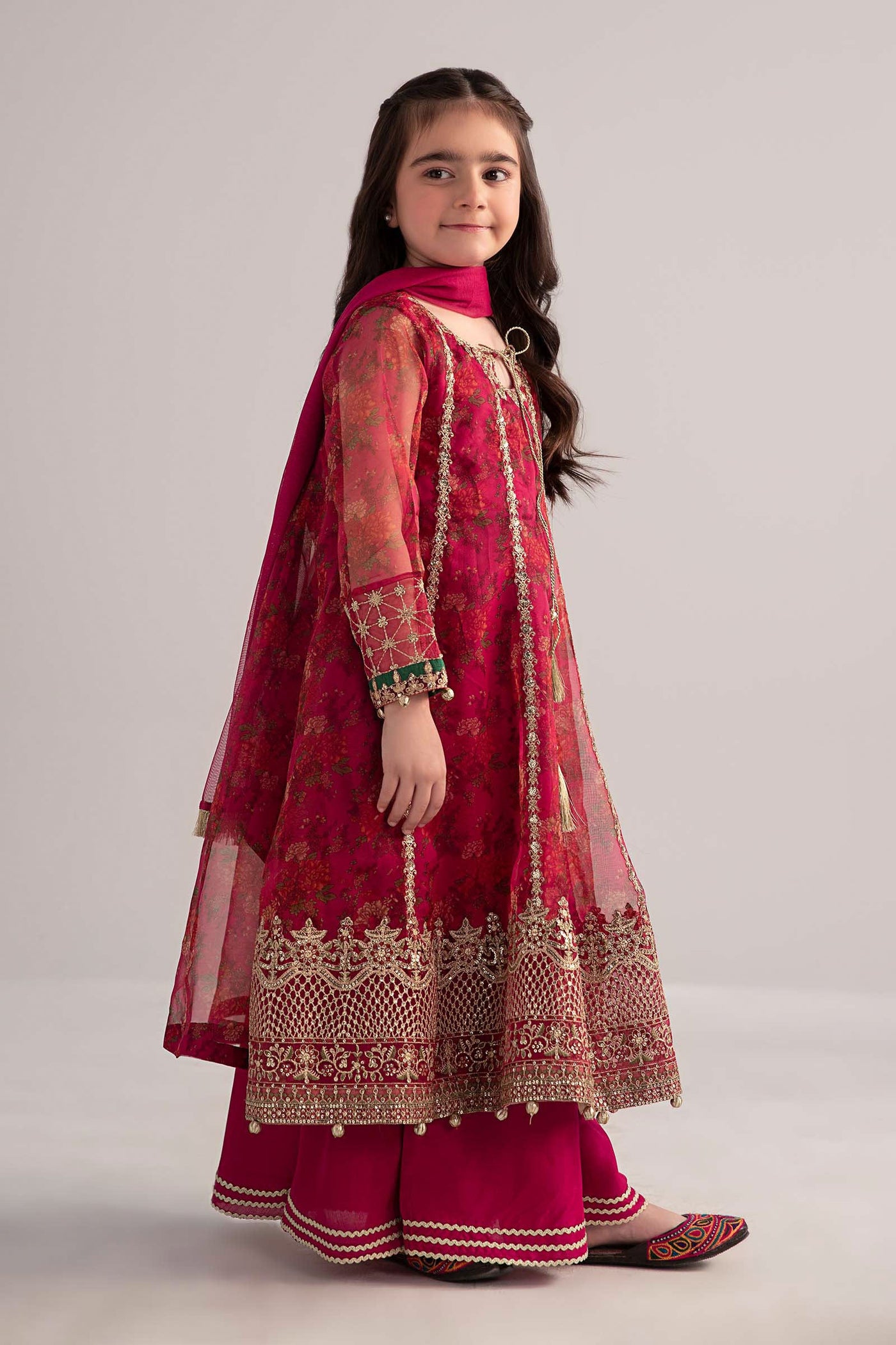 3 Piece Embroidered Poly Organza Suit | MKS-EF25-09