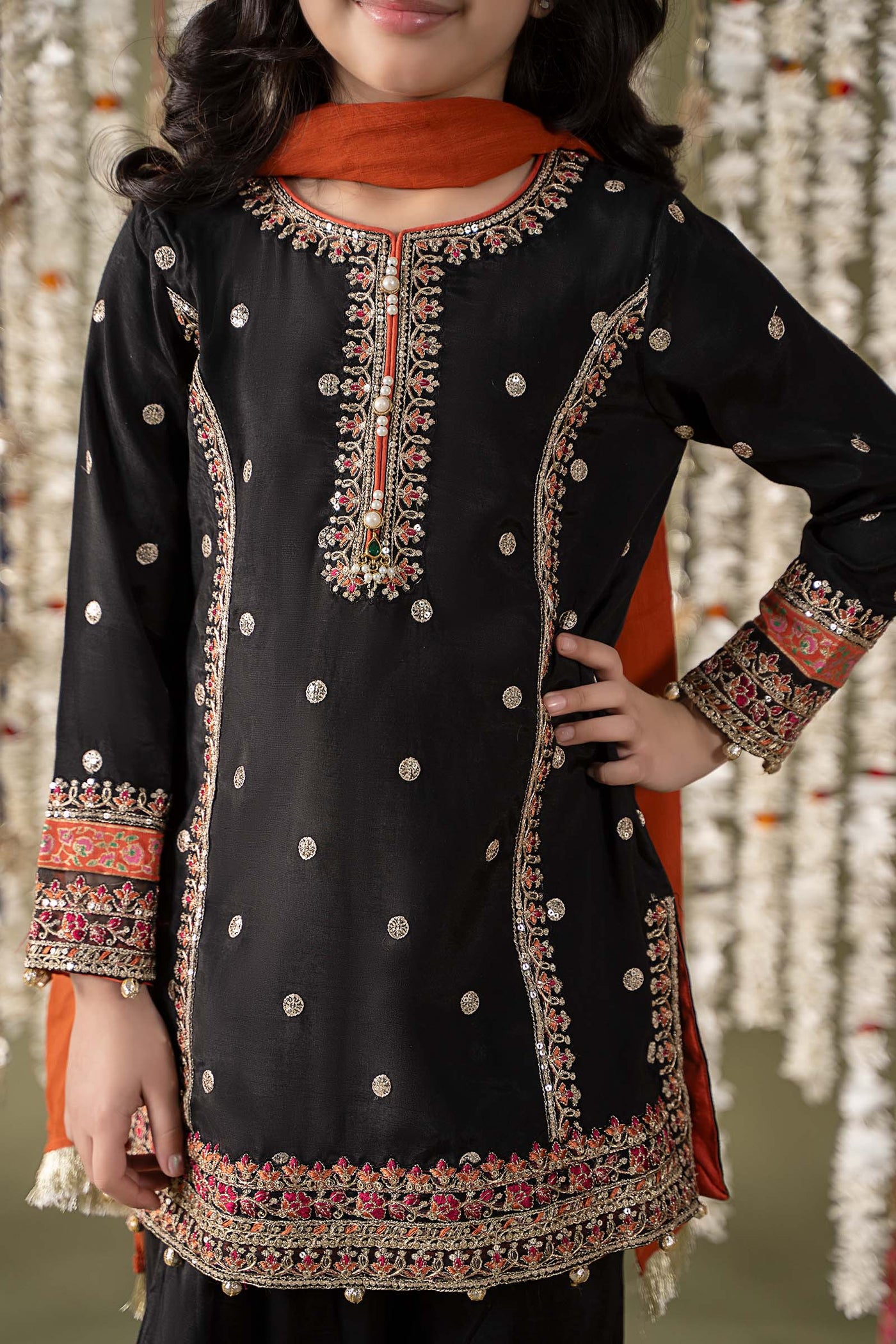 3 Piece Embroidered Raw Silk Suit | MKS-EF25-25