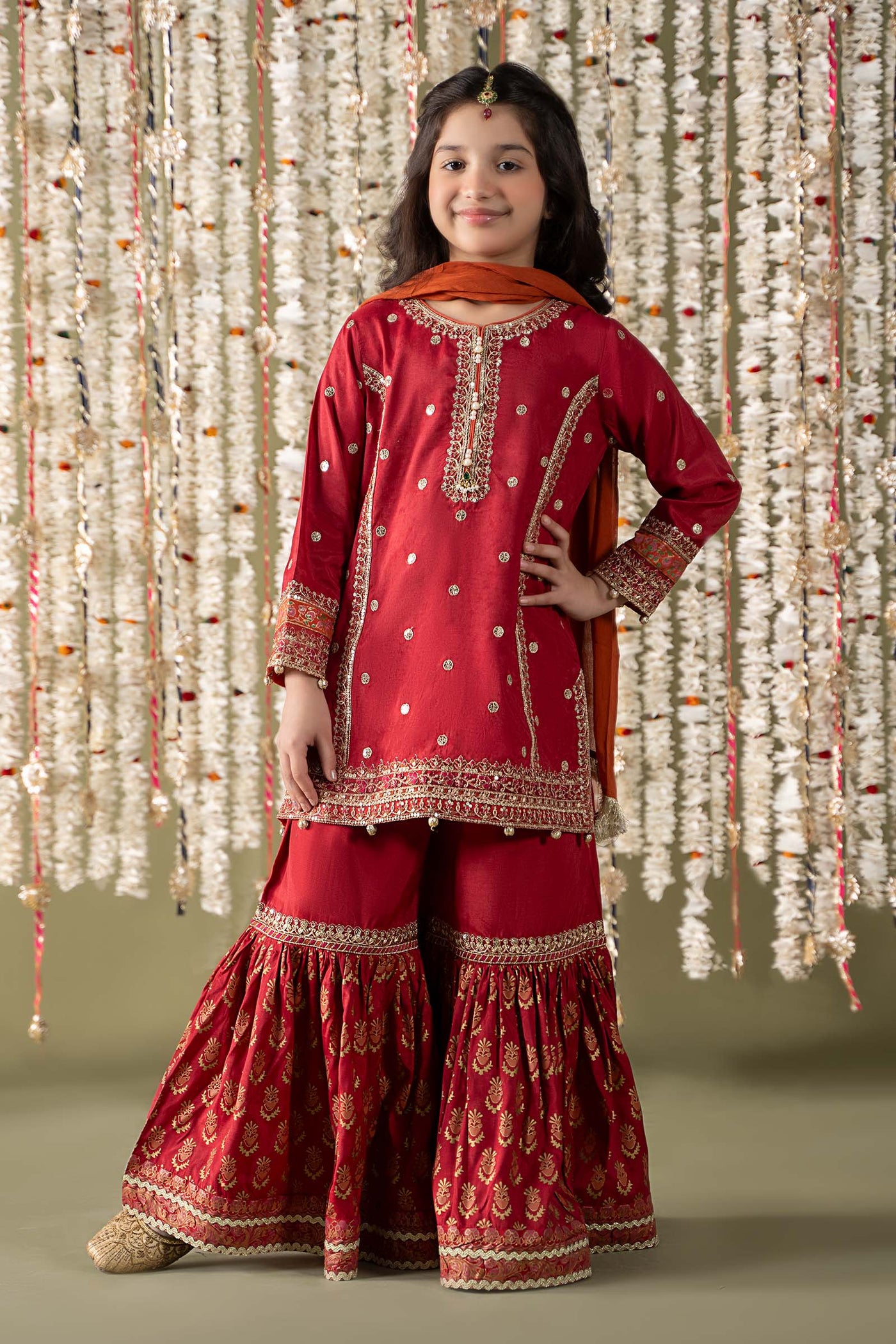 3 Piece Embroidered Raw Silk Suit | MKS-EF25-25