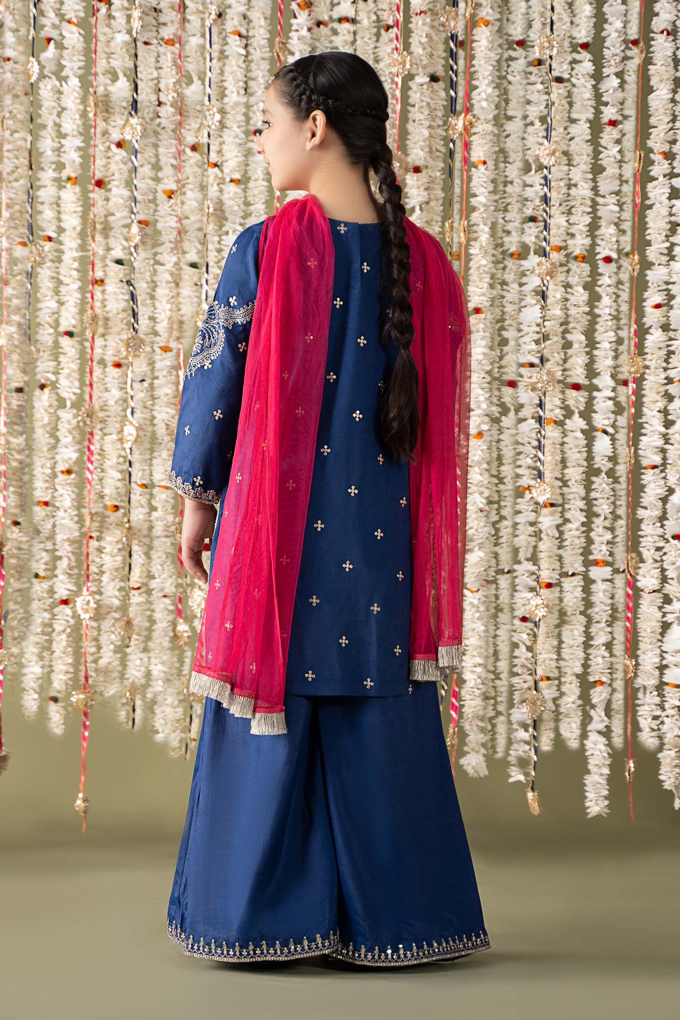 3 Piece Embroidered Raw Silk Suit | MKS-EF25-27