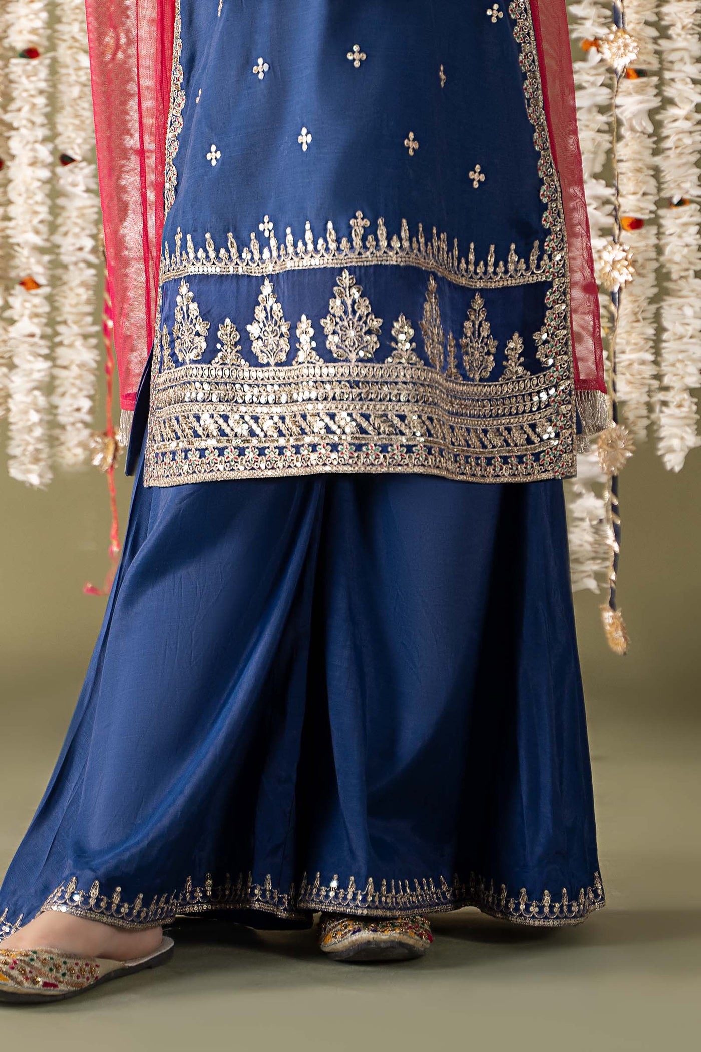 3 Piece Embroidered Raw Silk Suit | MKS-EF25-27