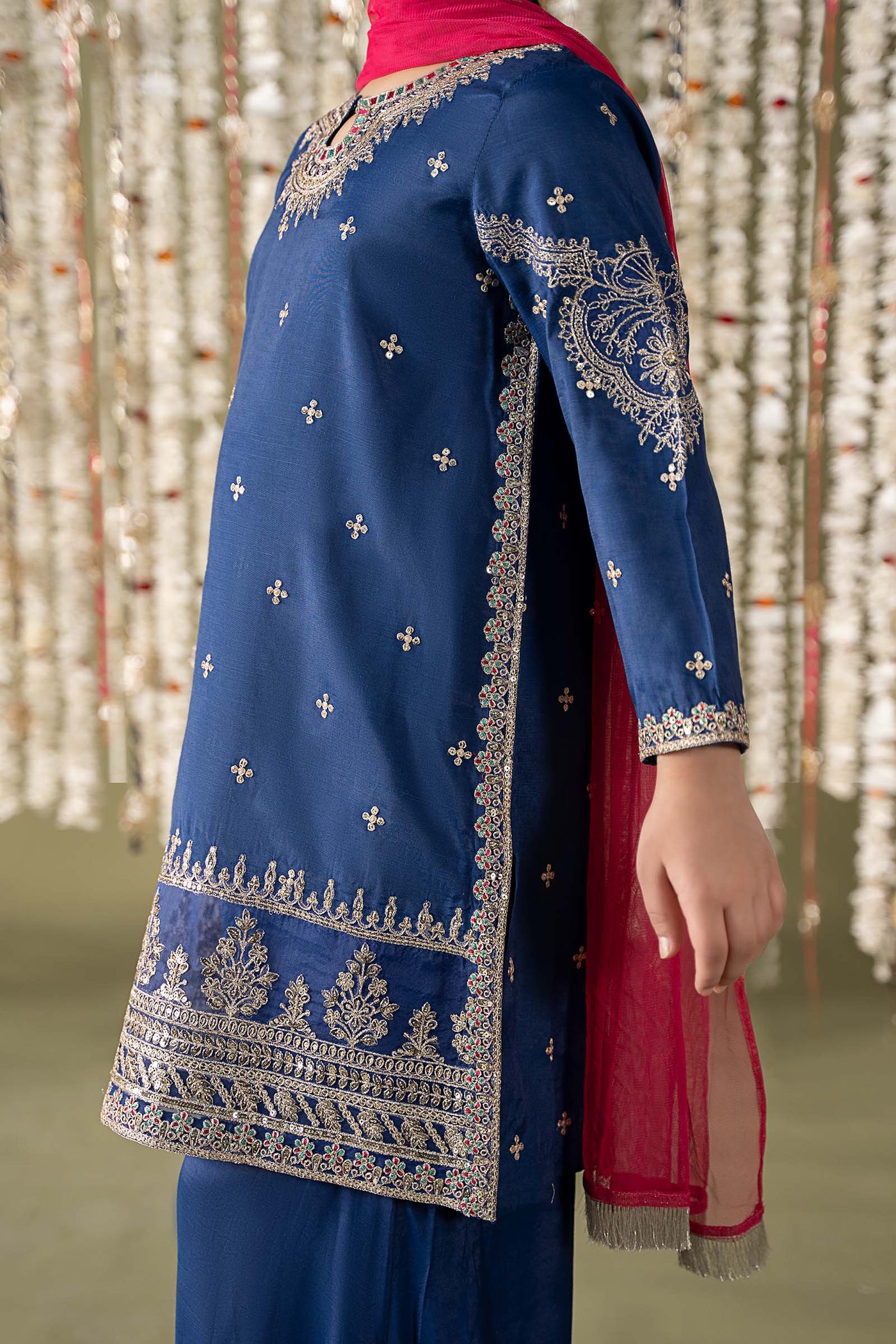 3 Piece Embroidered Raw Silk Suit | MKS-EF25-27