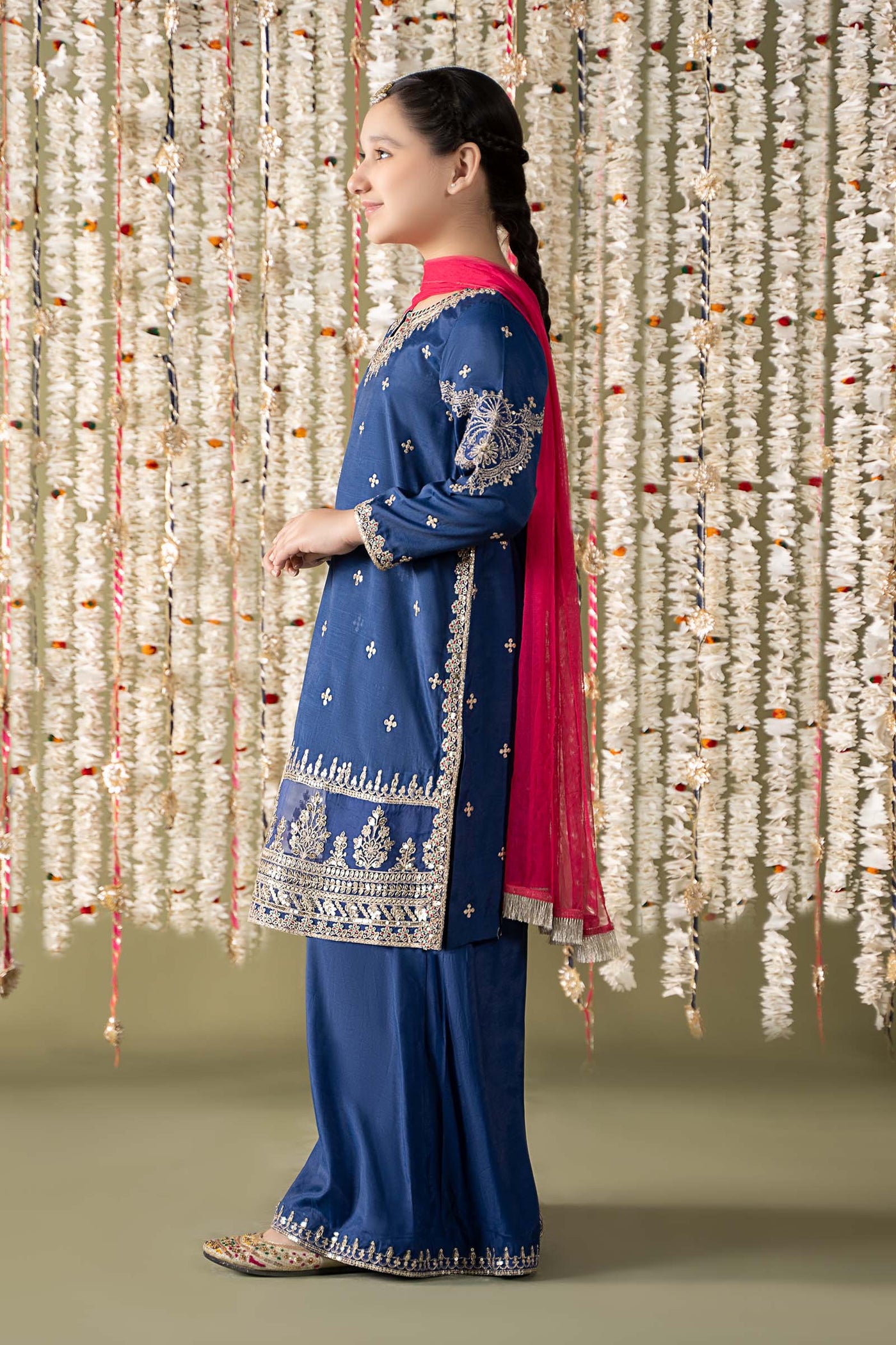 3 Piece Embroidered Raw Silk Suit | MKS-EF25-27