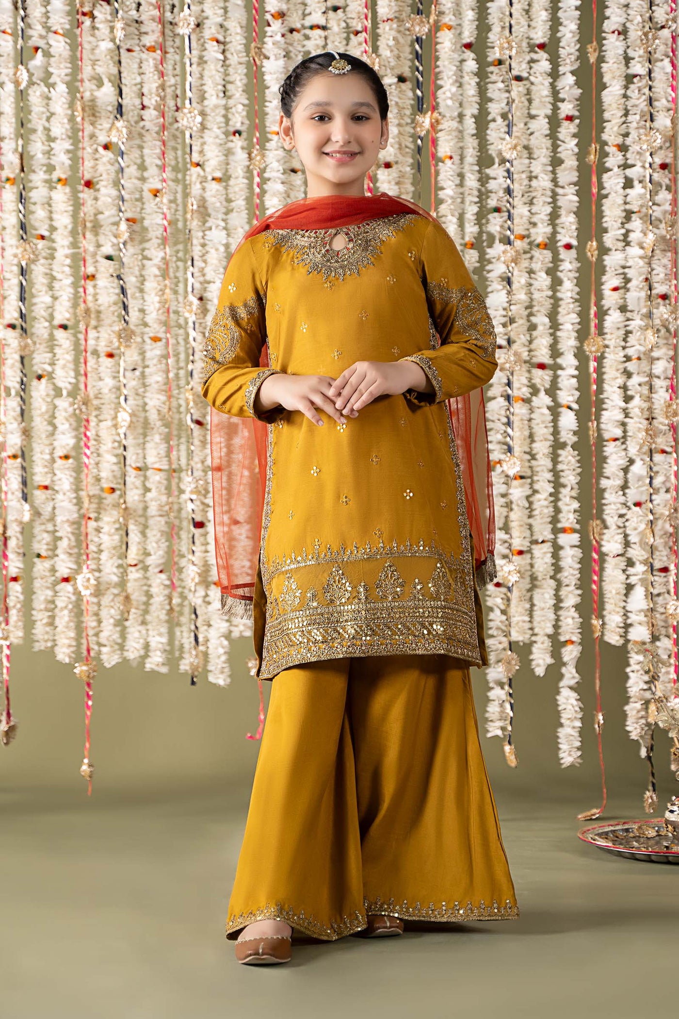 3 Piece Embroidered Raw Silk Suit | MKS-EF25-27