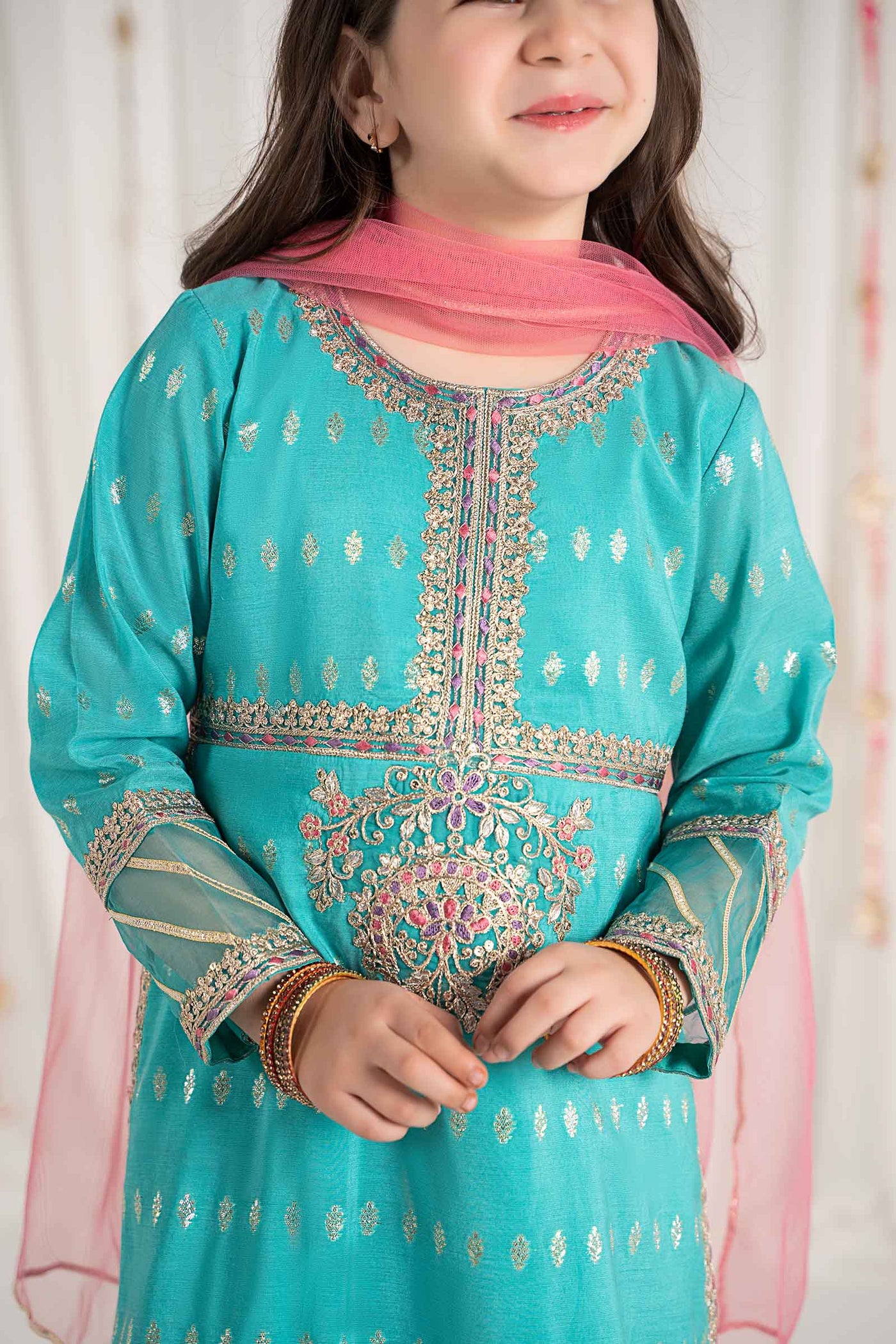 3 Piece Embroidered Raw Silk Suit | MKS-EF25-30