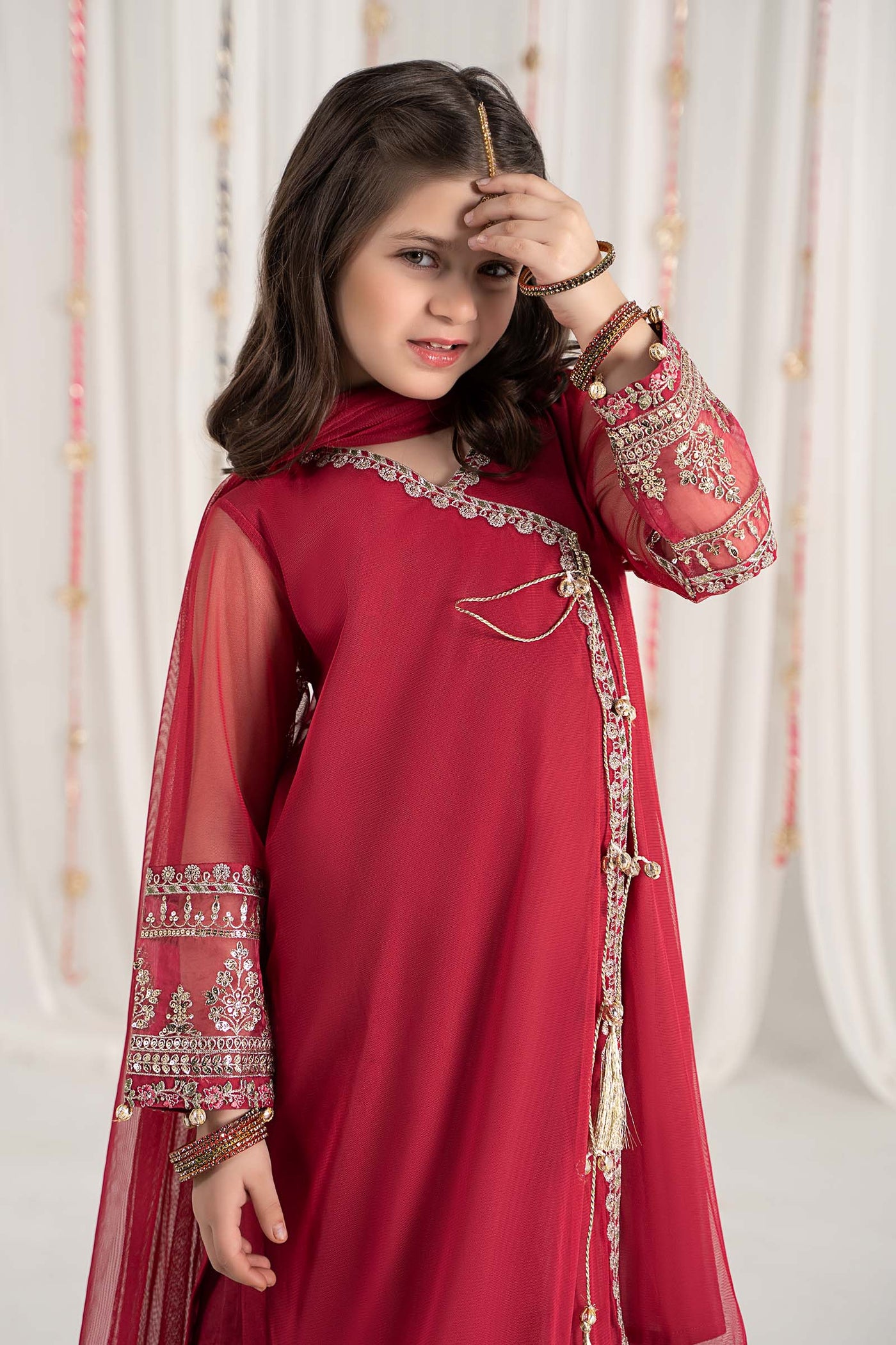 3 Piece Embroidered Polyester Net Suit | MKS-EF25-43