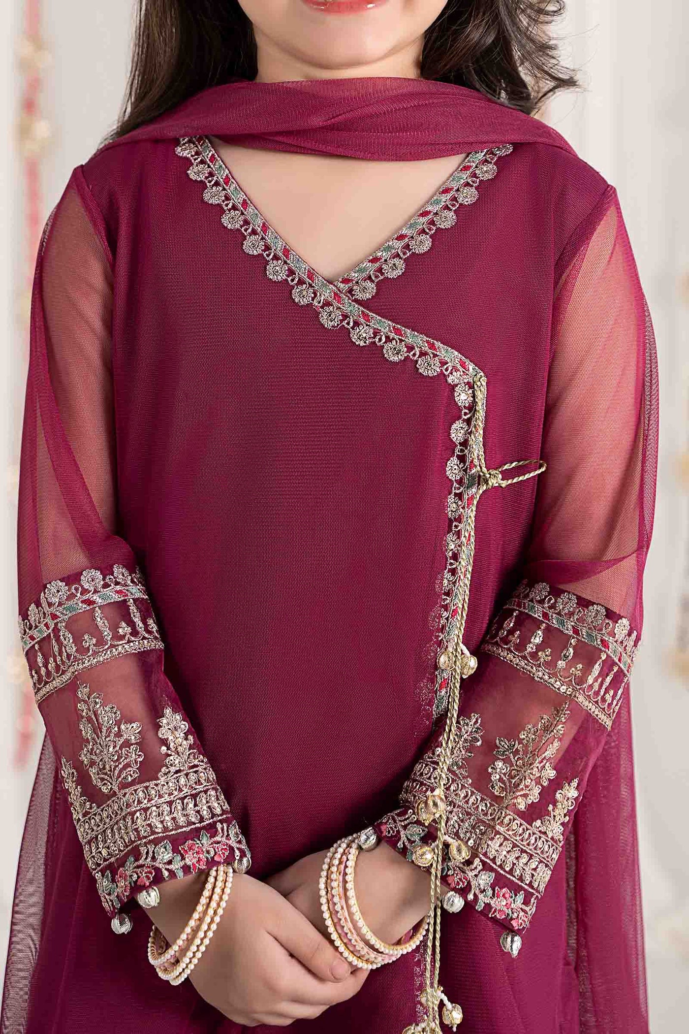 3 Piece Embroidered Polyester Net Suit | MKS-EF25-43