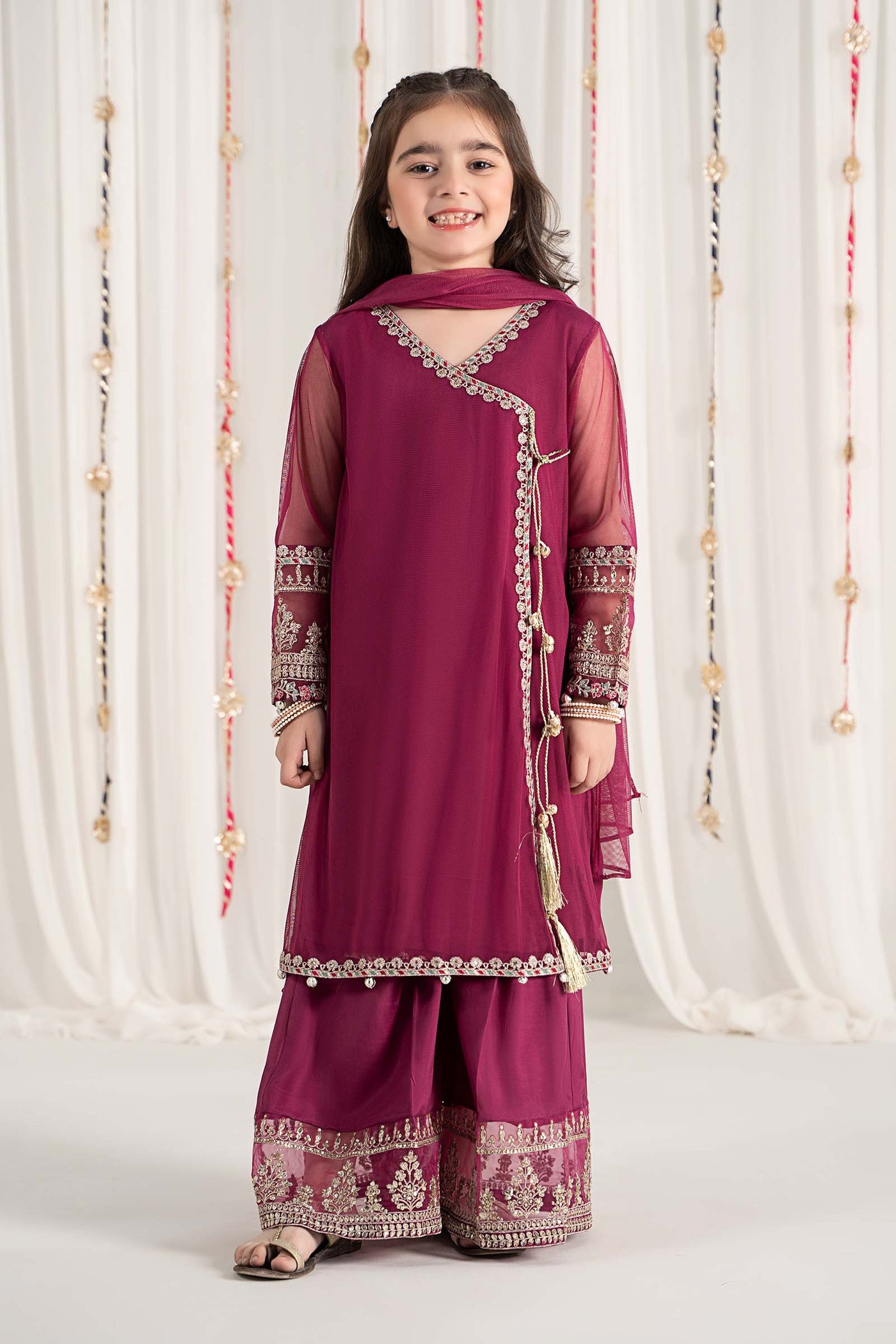 3 Piece Embroidered Polyester Net Suit | MKS-EF25-43