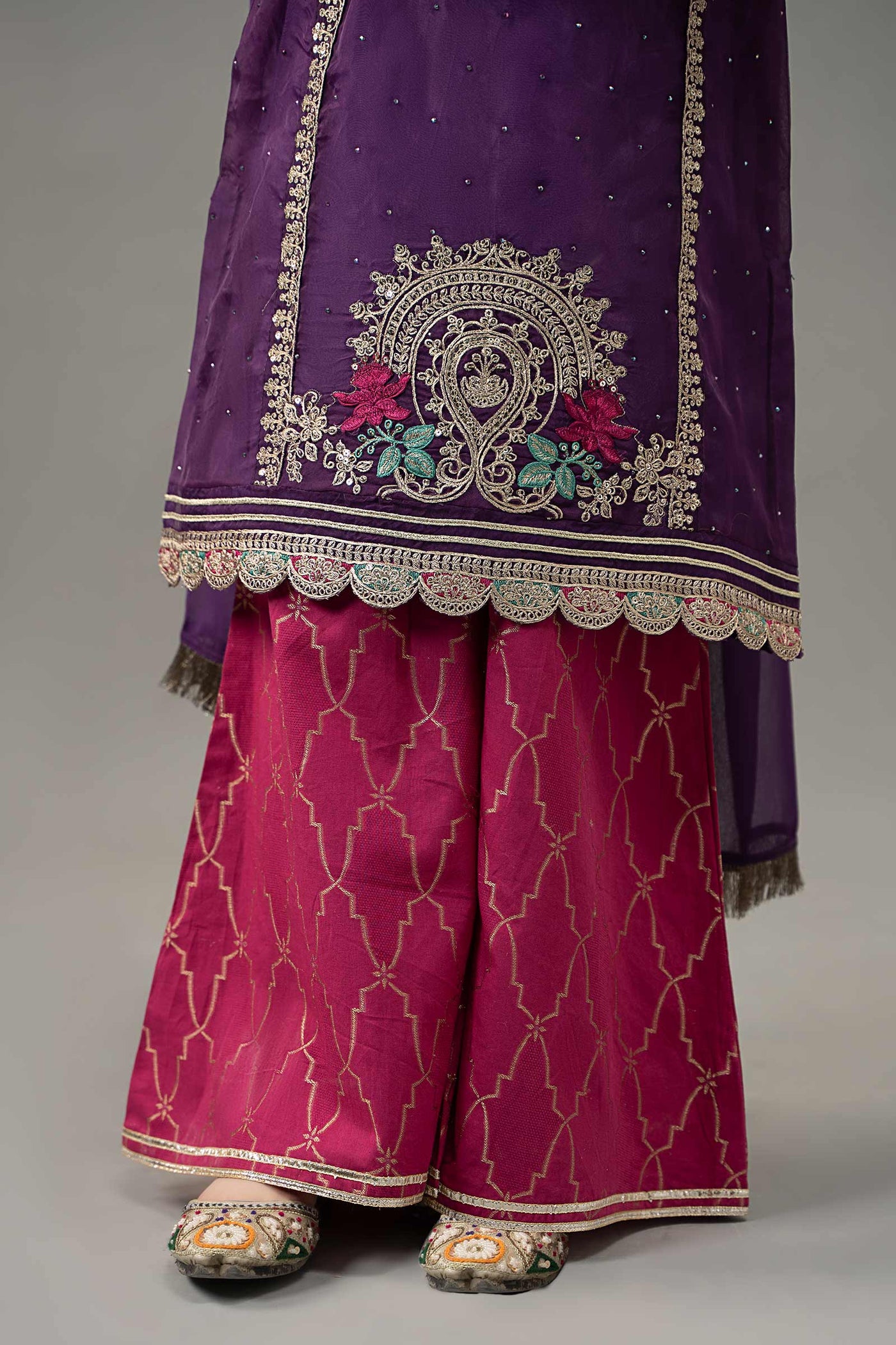 3 Piece Embroidered Raw Silk Suit | MKS-EF25-45