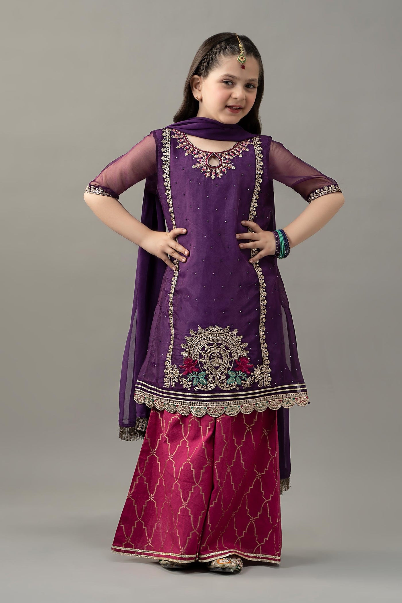 3 Piece Embroidered Raw Silk Suit | MKS-EF25-45