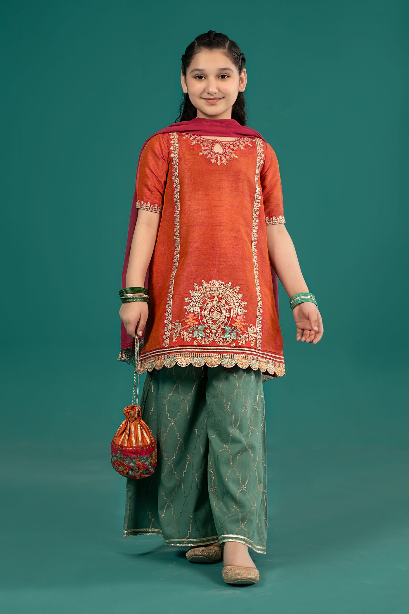 3 Piece Embroidered Raw Silk Suit | MKS-EF25-45