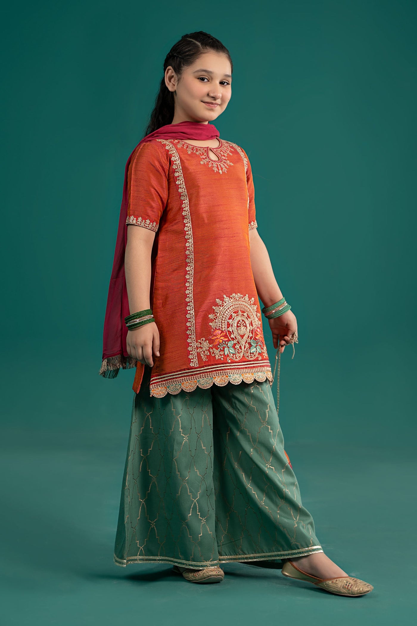 3 Piece Embroidered Raw Silk Suit | MKS-EF25-45