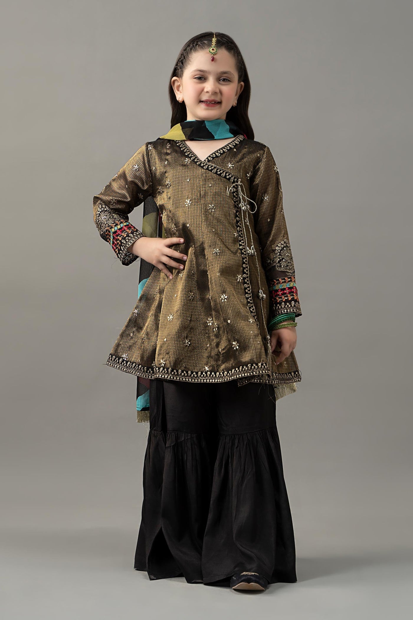 3 Piece Embroidered Cotton Zari Net Suit | MKS-EF25-46