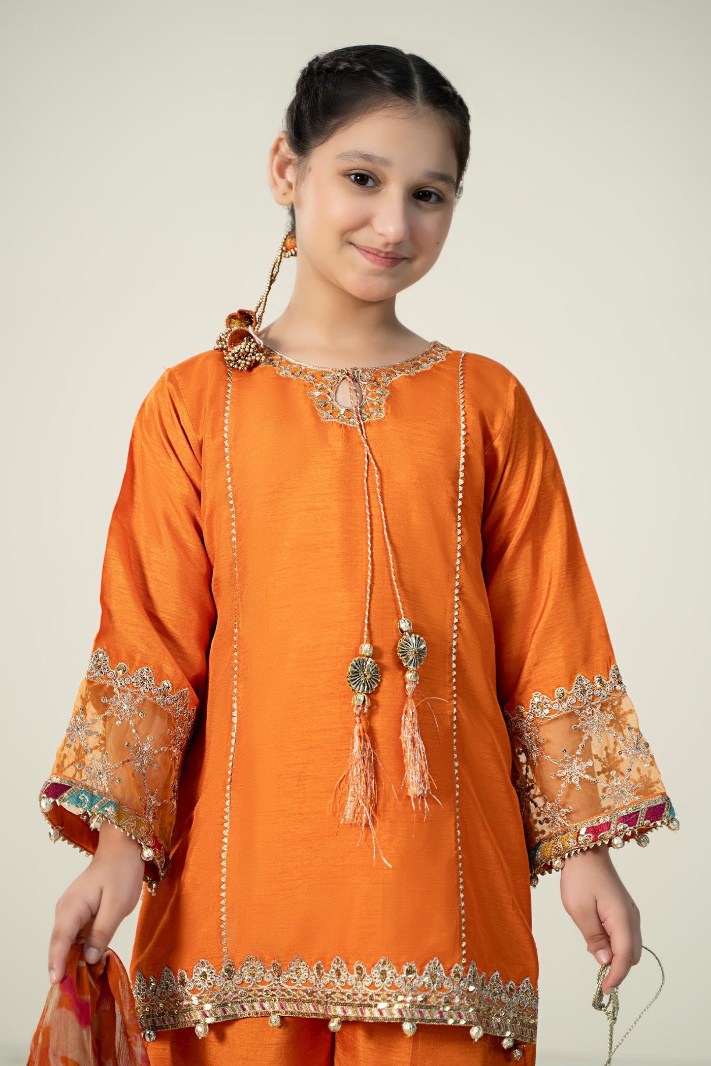 3 Piece Embroidered Raw Silk Suit | MKS-W24-31