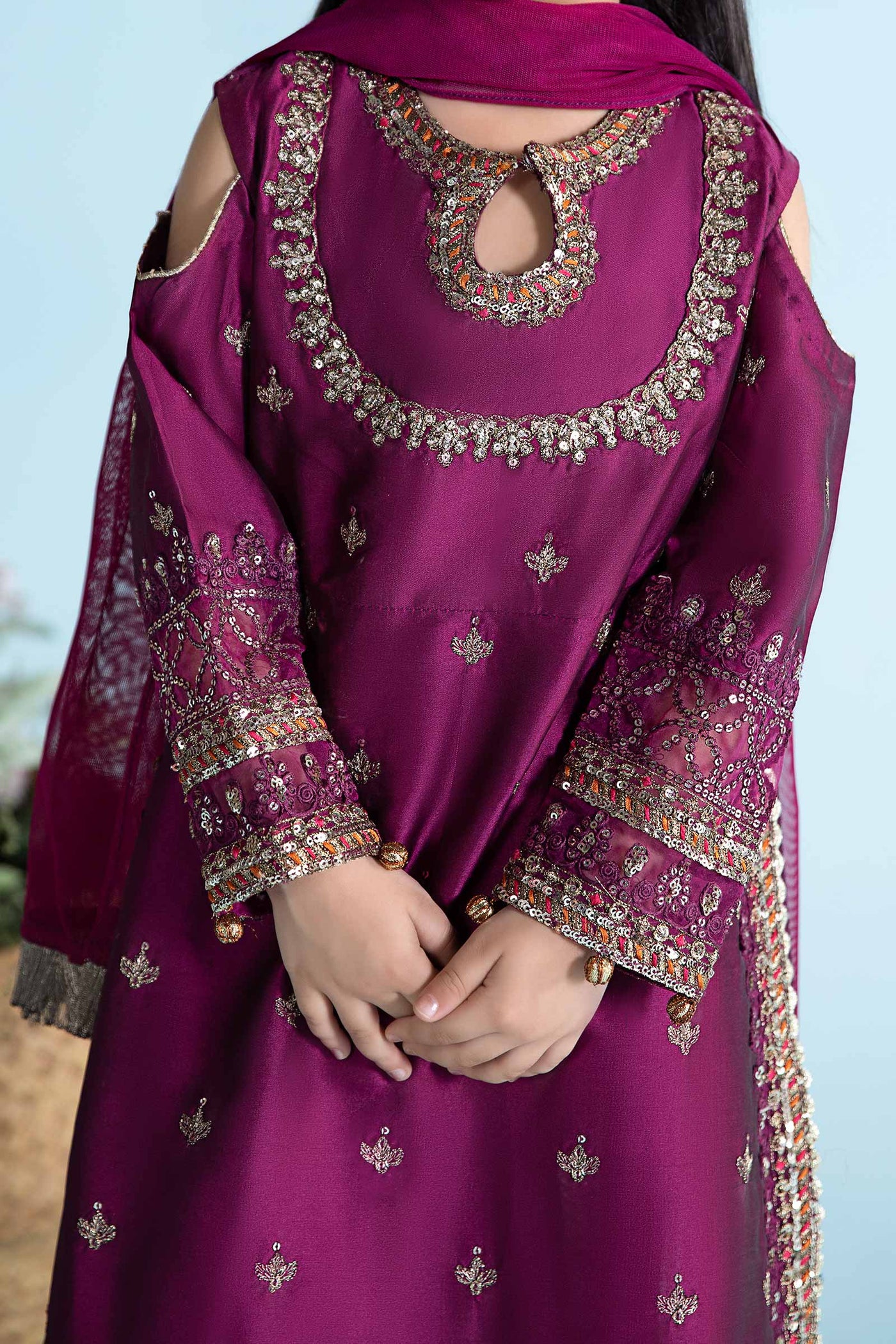 3 Piece Embroidered Cotton Silk Suit | MKS-EA24-13