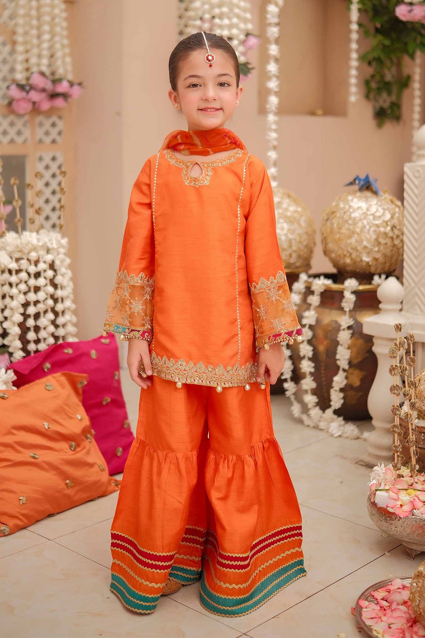 3 Piece Embroidered Raw Silk Suit | MKS-W24-31