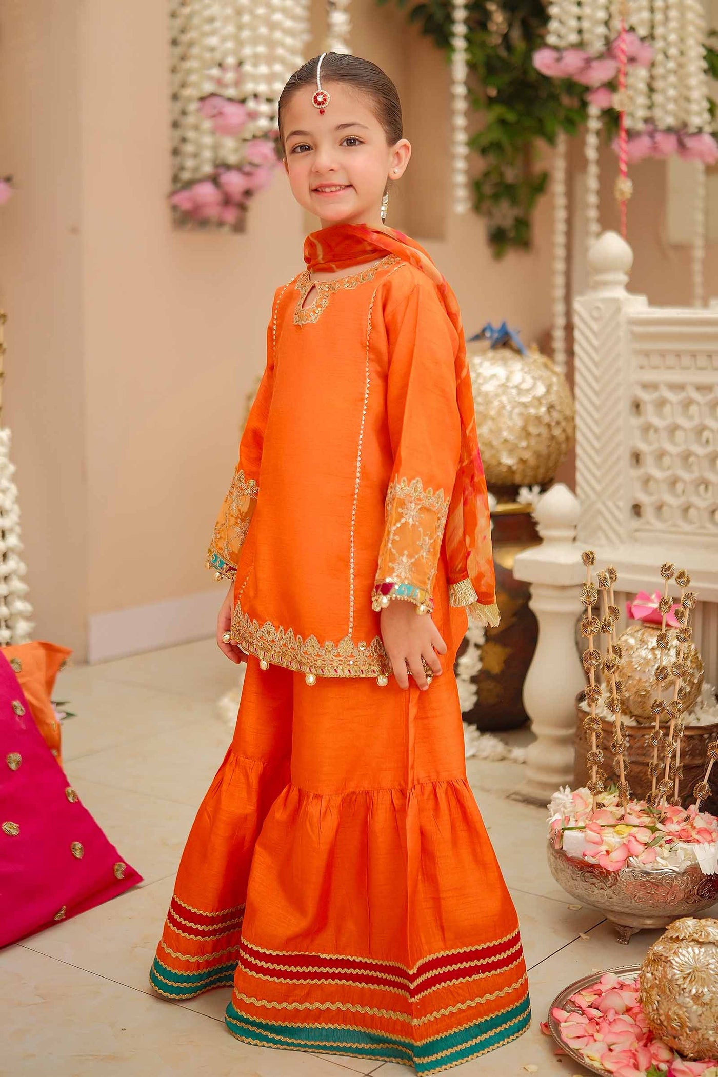 3 Piece Embroidered Raw Silk Suit | MKS-W24-31