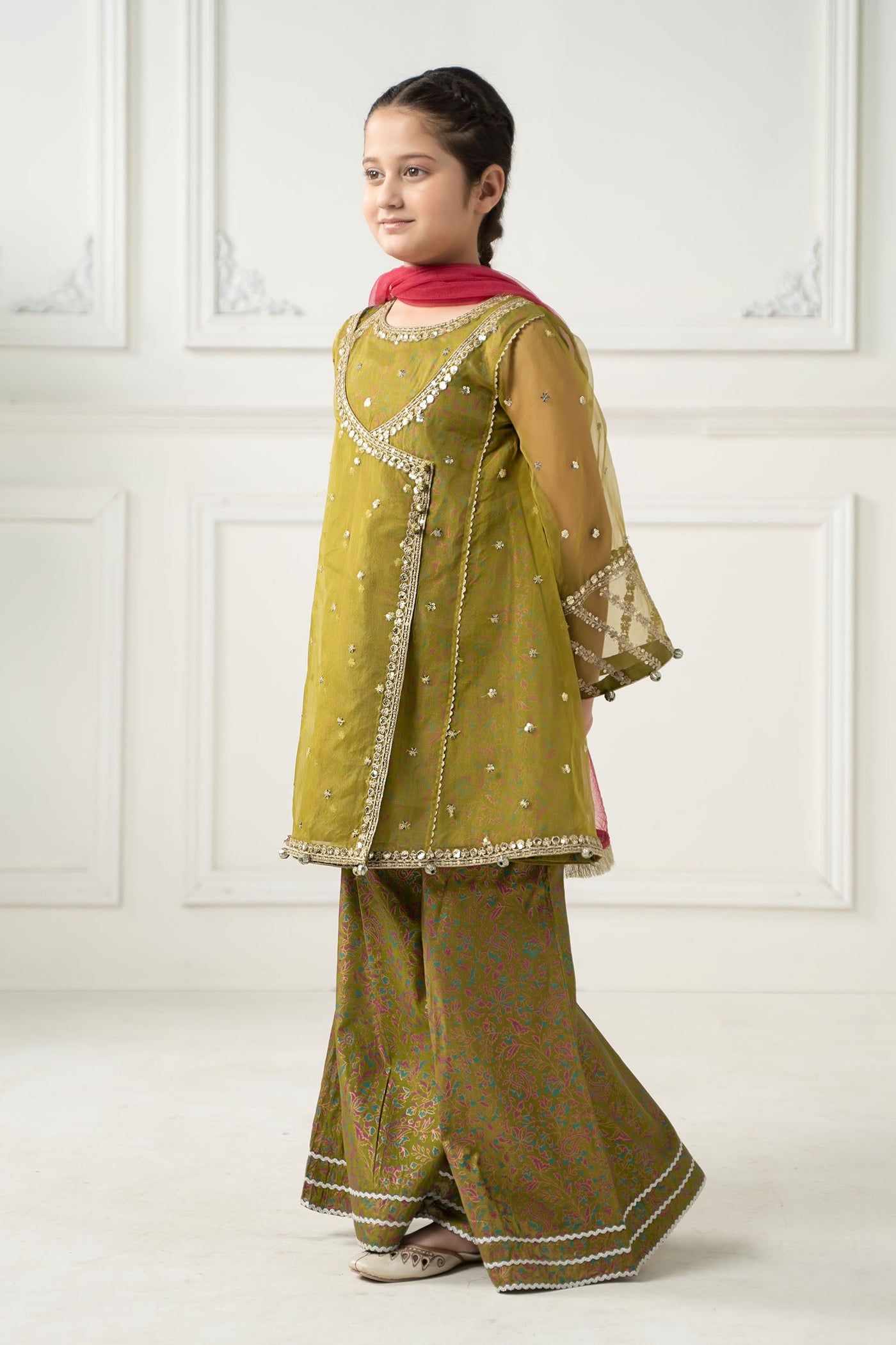 3 Piece Embroidered Poly Organza Suit | MKS-EF25-11