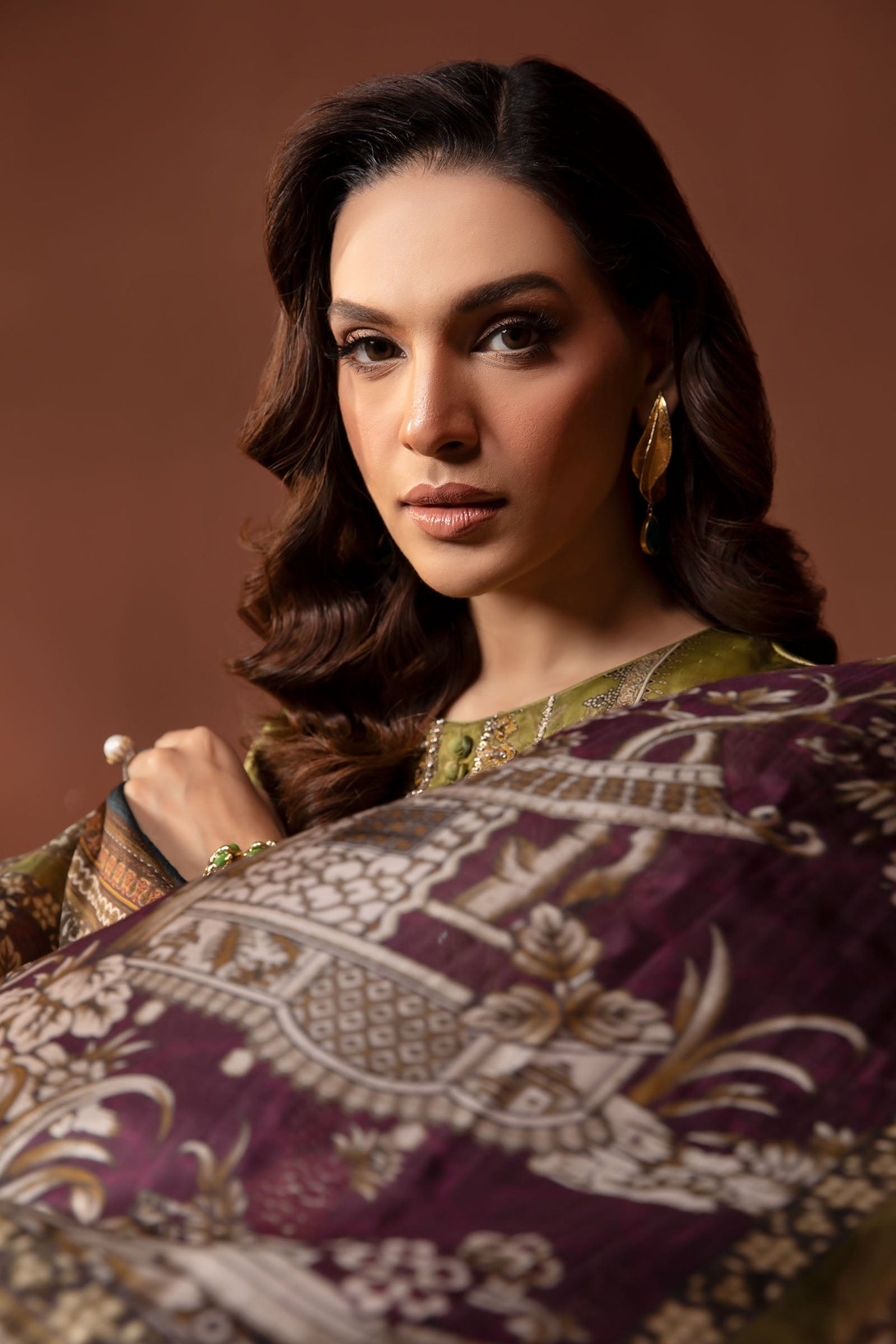 3 Piece Embroidered Pure Charmeuse Silk Suit | MPS-PF24-03