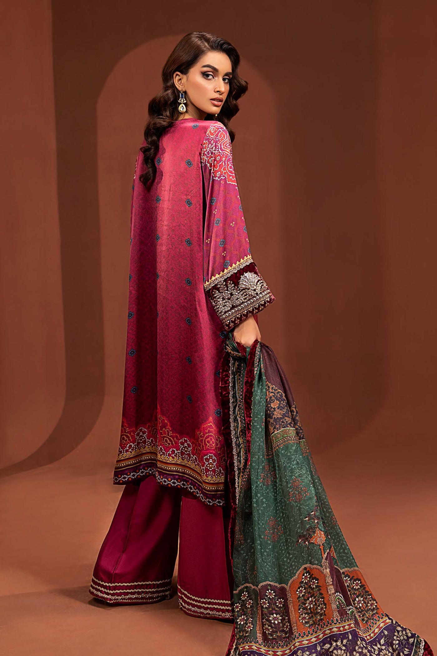 3 Piece Embroidered Pure Charmeuse Silk Suit | MPS-PF24-07