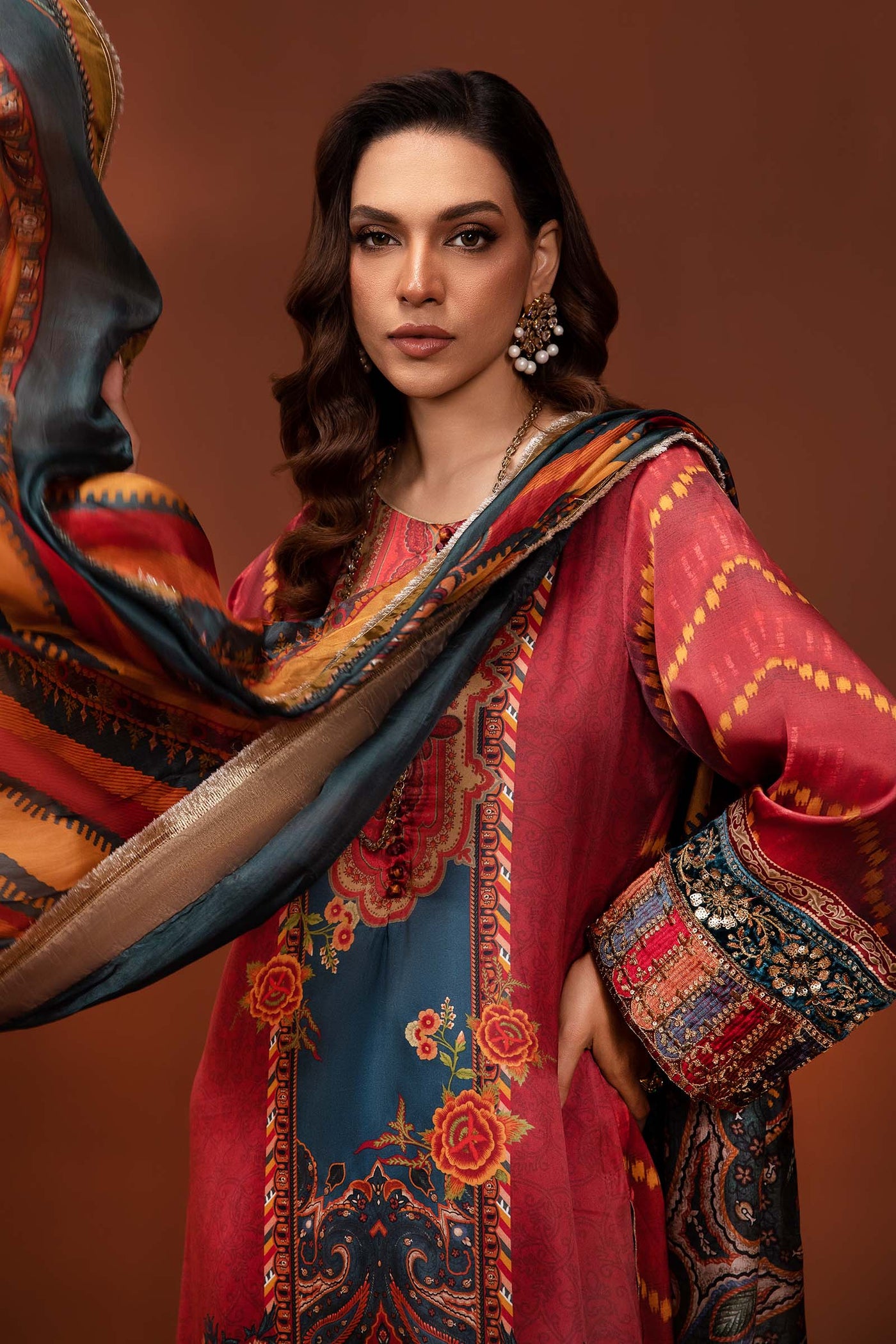 3 Piece Printed Pure Charmeuse Silk Suit | MPS-PF24-08