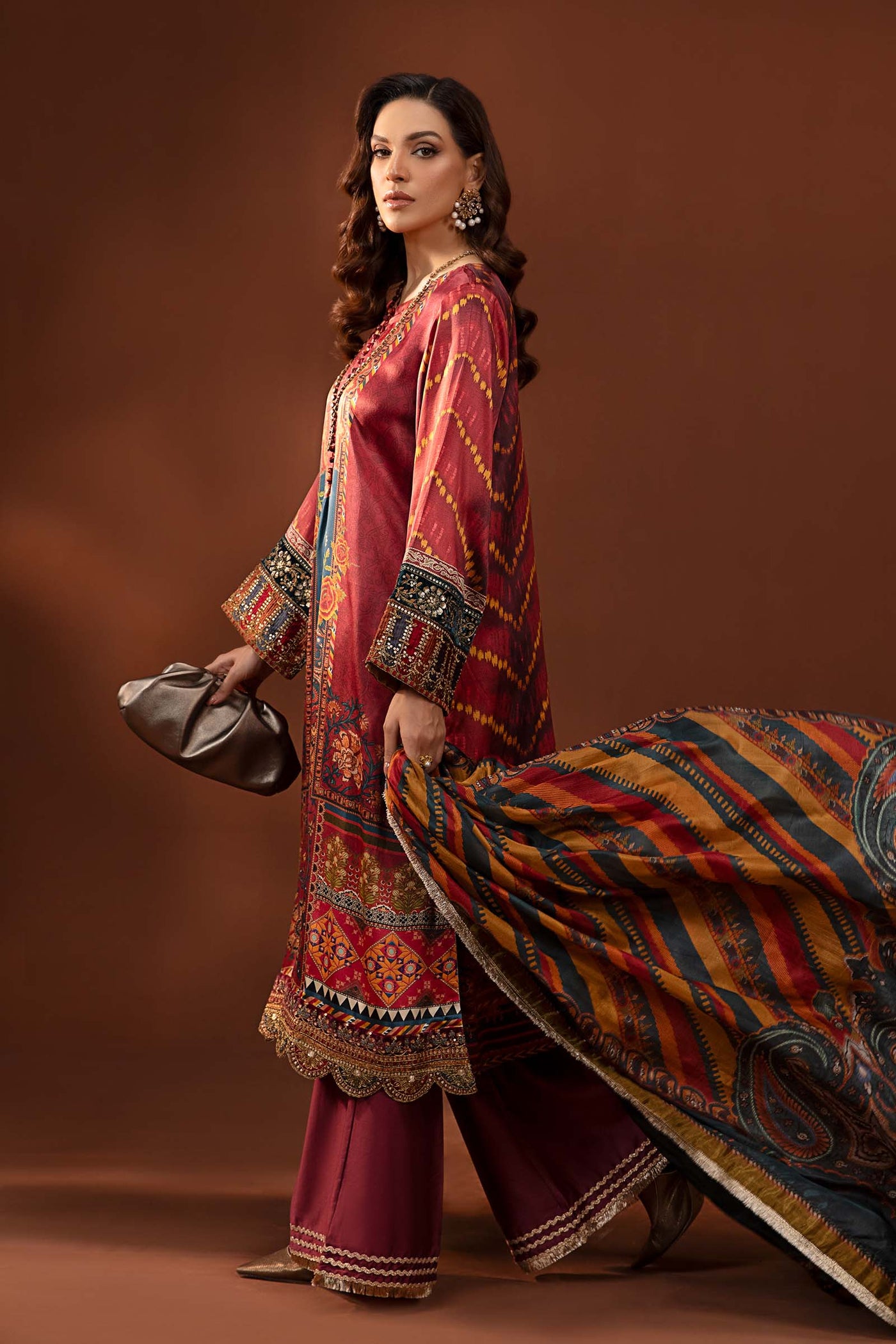 3 Piece Printed Pure Charmeuse Silk Suit | MPS-PF24-08