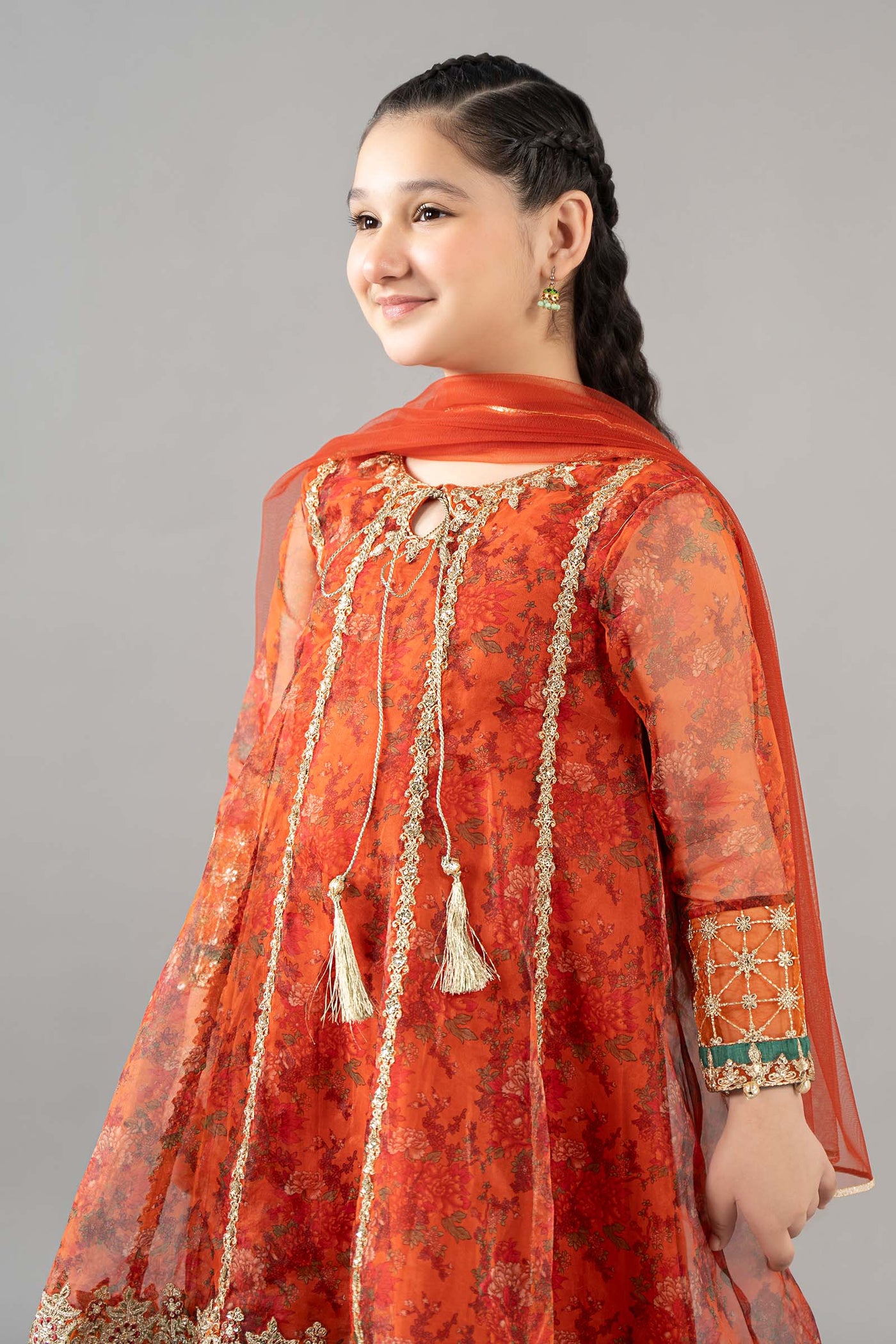 3 Piece Embroidered Poly Organza Suit | MKS-EF25-09