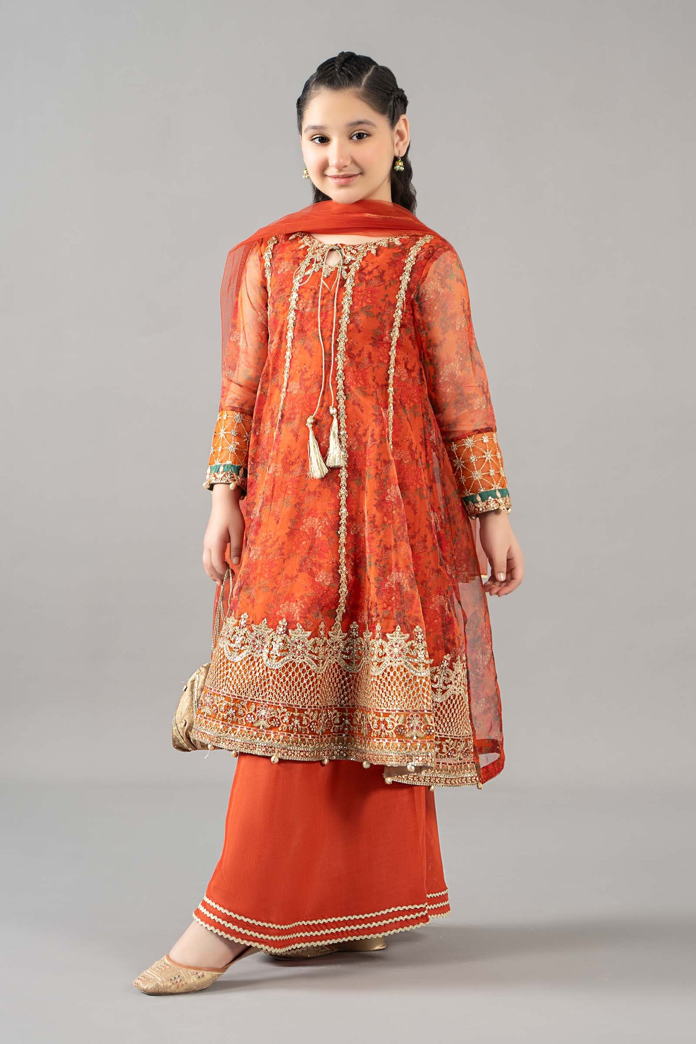 3 Piece Embroidered Poly Organza Suit | MKS-EF25-09