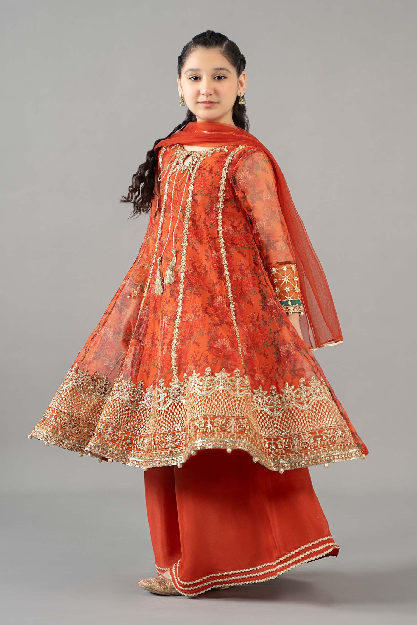 3 Piece Embroidered Poly Organza Suit | MKS-EF25-09