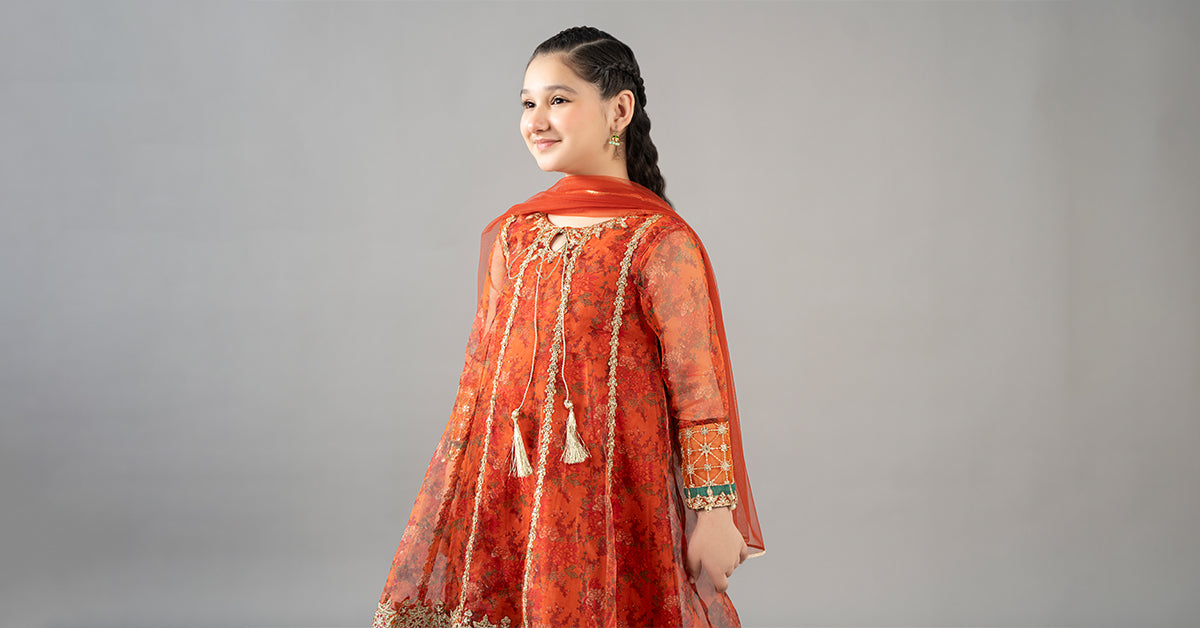 3 Piece Embroidered Poly Organza Suit | MKS-EF25-09