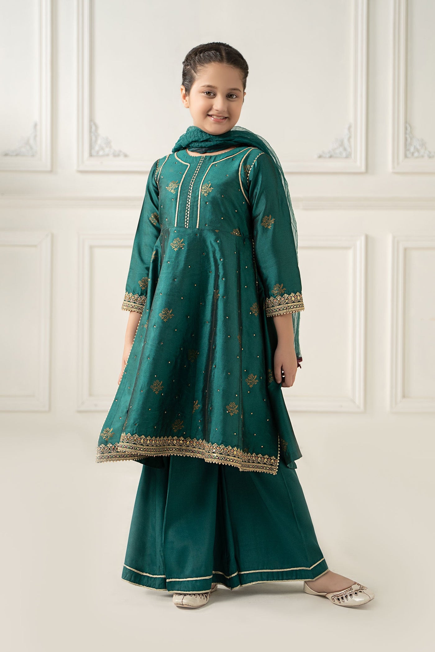 3 Piece Embroidered Polyester Net Suit | MKS-EF25-49