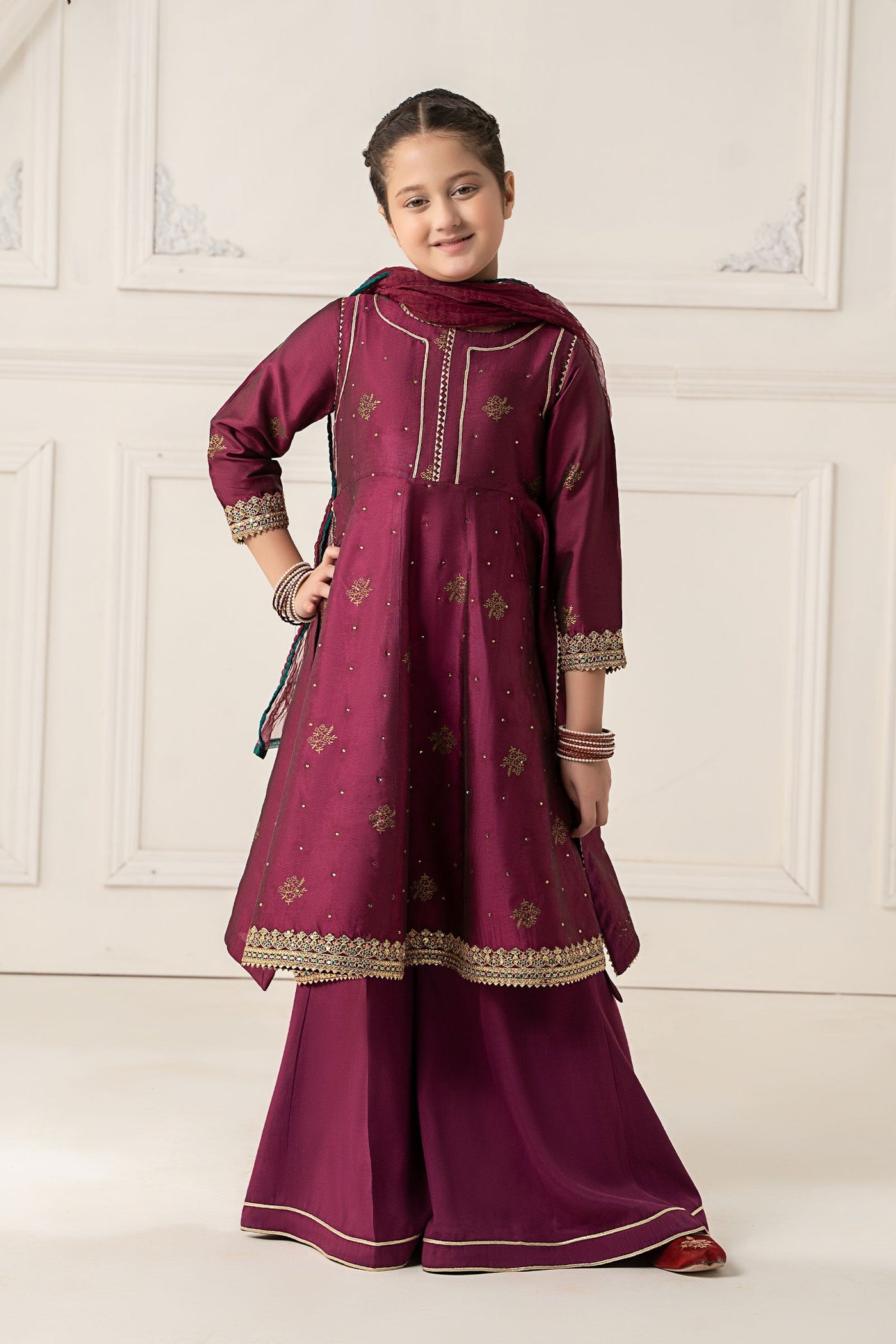 3 Piece Embroidered Polyester Net Suit | MKS-EF25-49