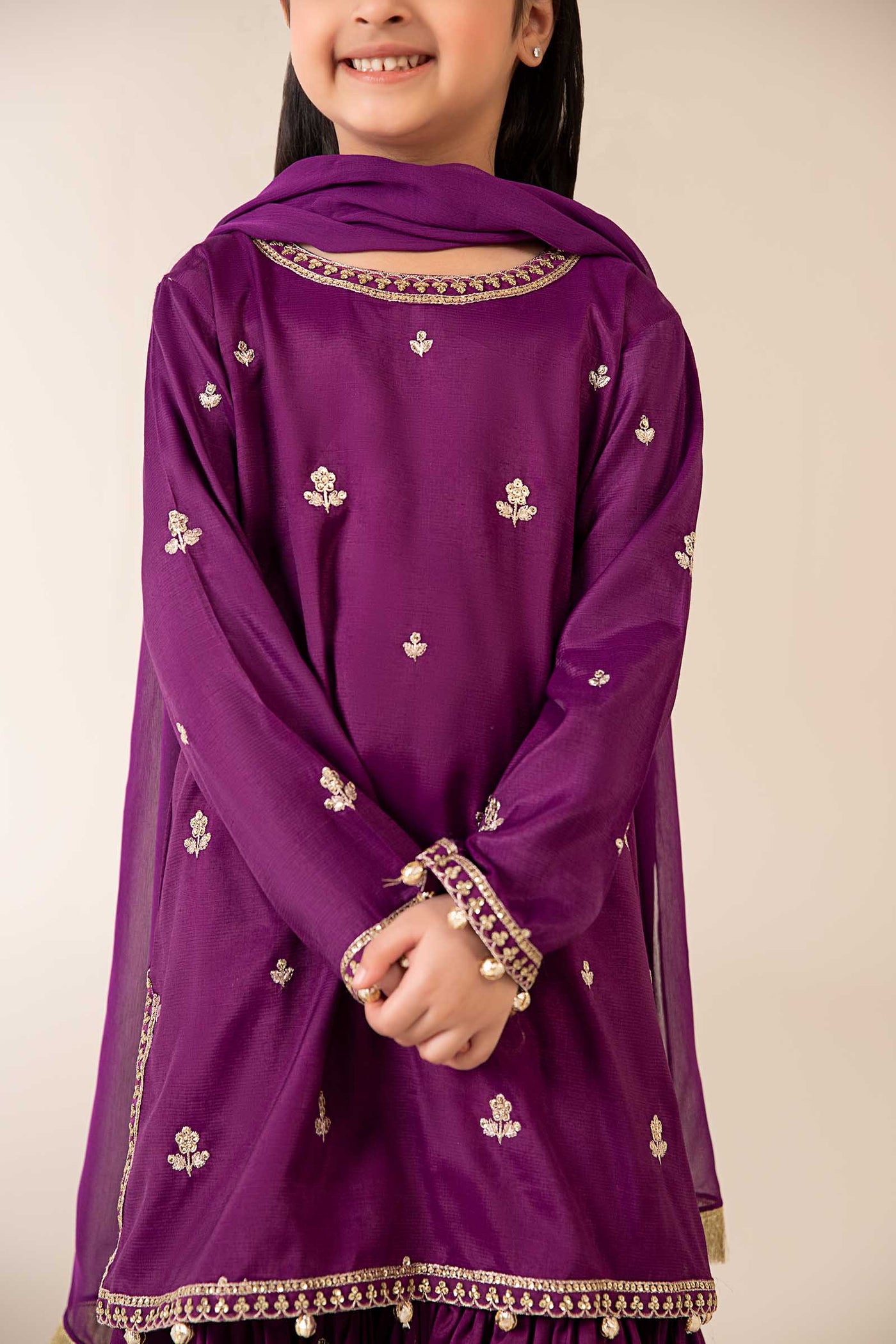 3 Piece Embroidered Raw Silk Suit | MKS-EA25-30