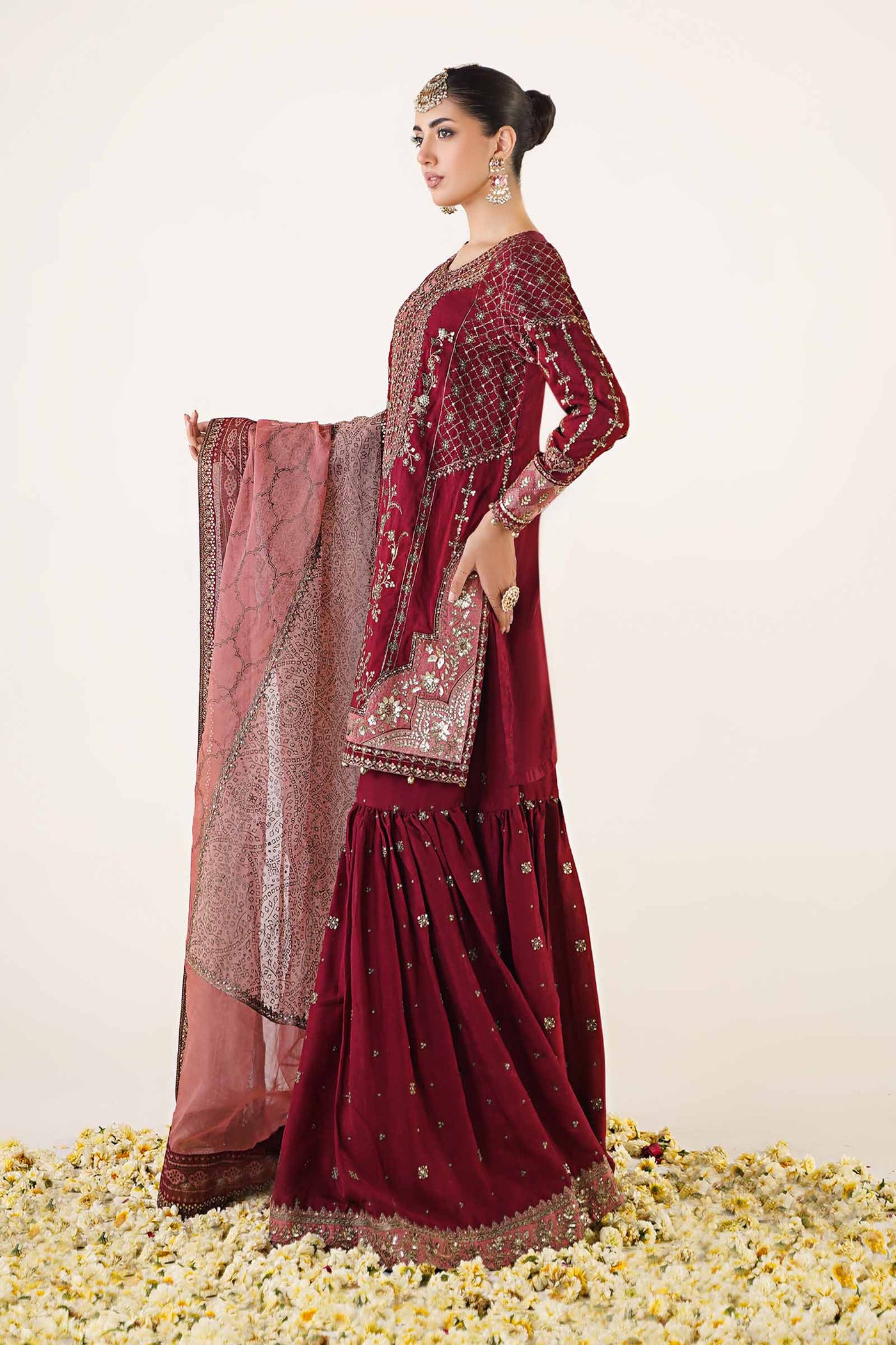 3 Piece Embroidered Raw Silk Suit | SF-EA24-19