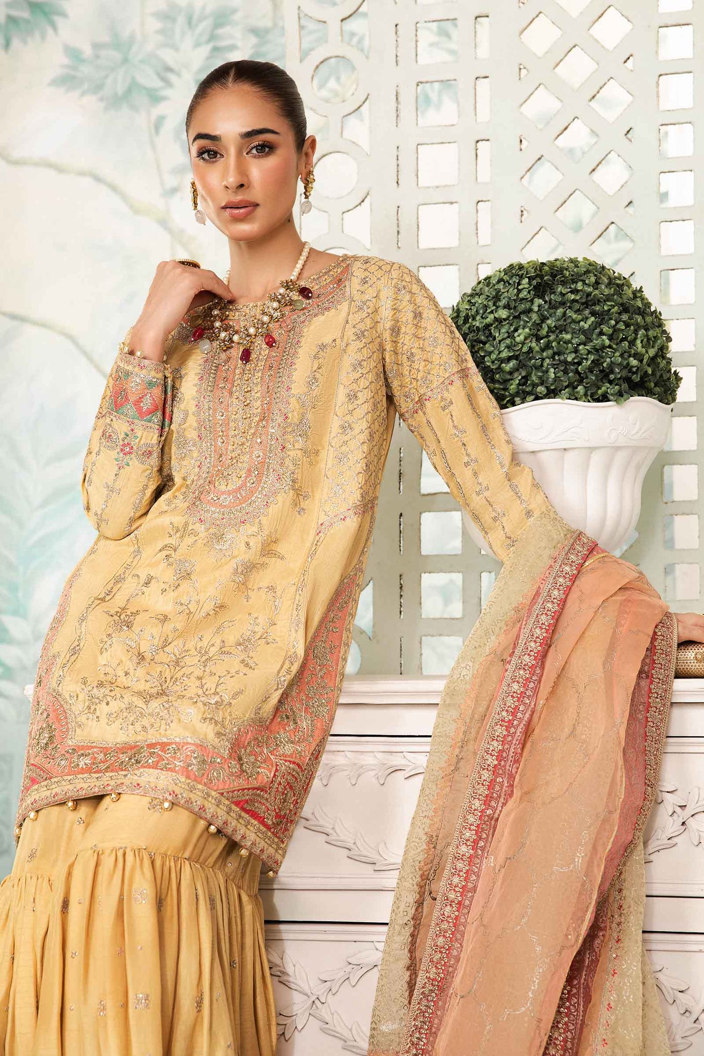 3 Piece Embroidered Raw Silk Suit | SF-EA24-19