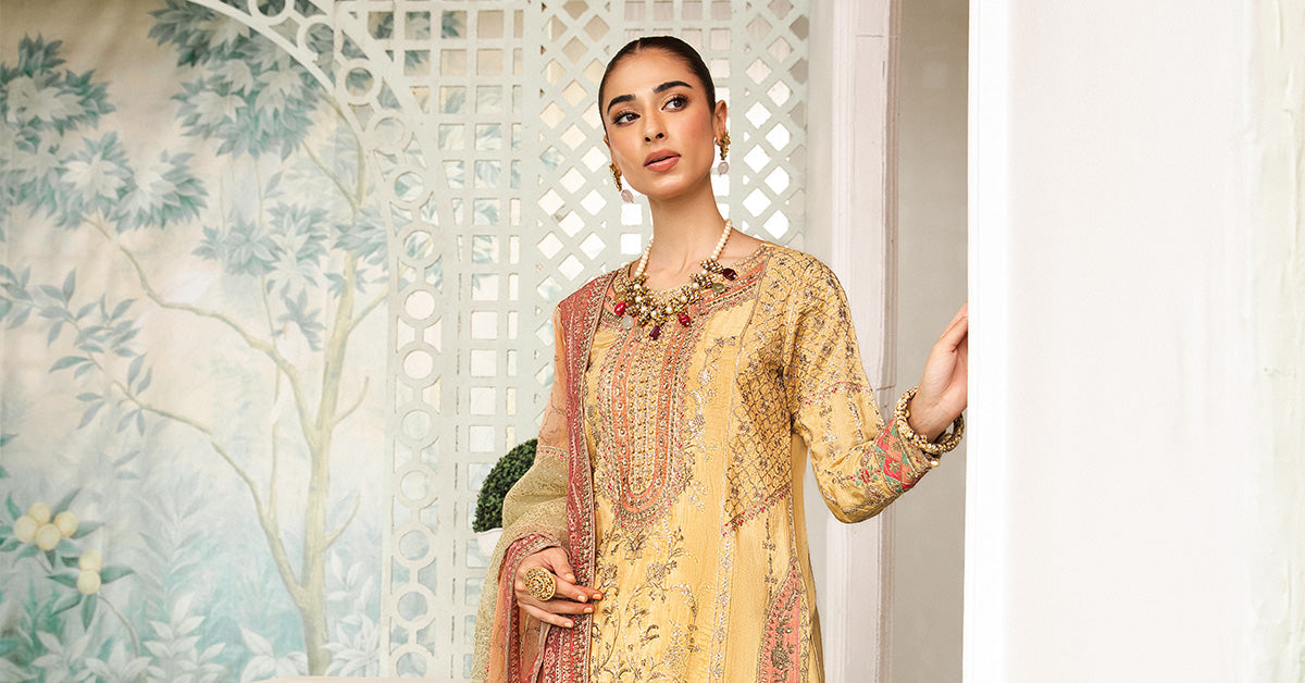 3 Piece Embroidered Raw Silk Suit | SF-EA24-19