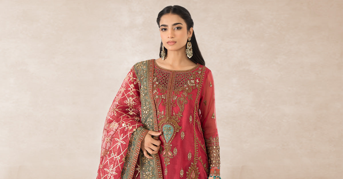 3 Piece Embroidered Organza Suit | SF-EA24-28