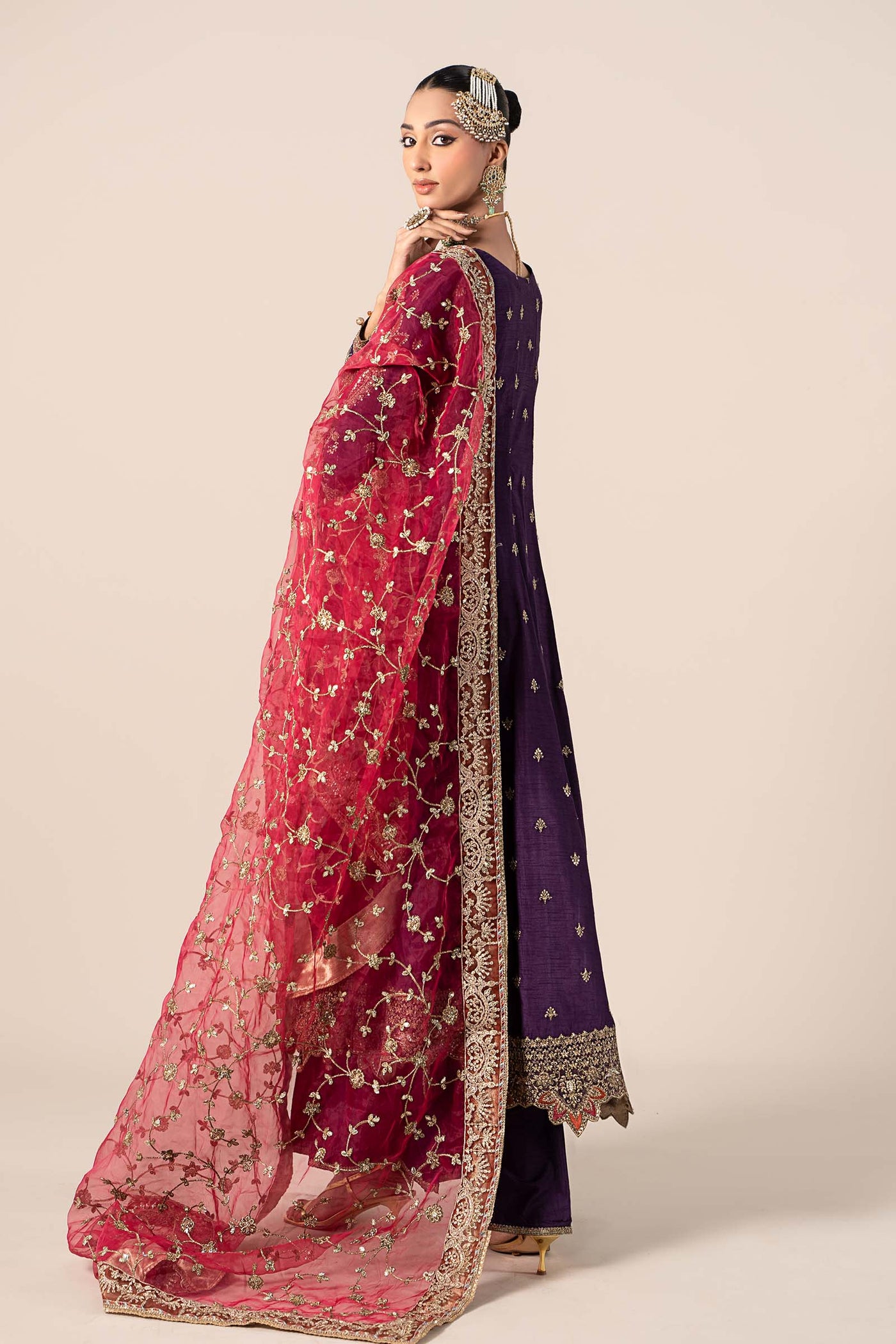 3 Piece Embroidered Raw Silk Suit | SF-EF25-02