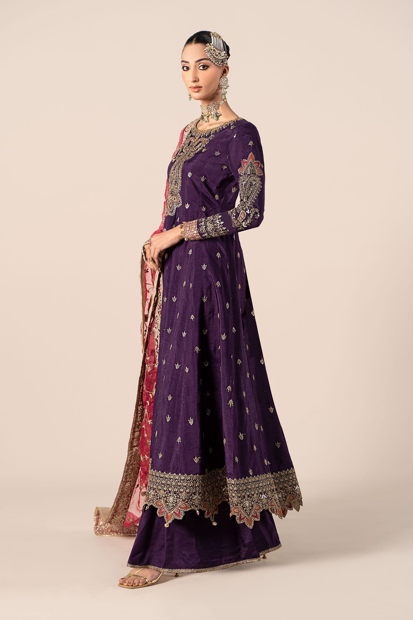 3 Piece Embroidered Raw Silk Suit | SF-EF25-02