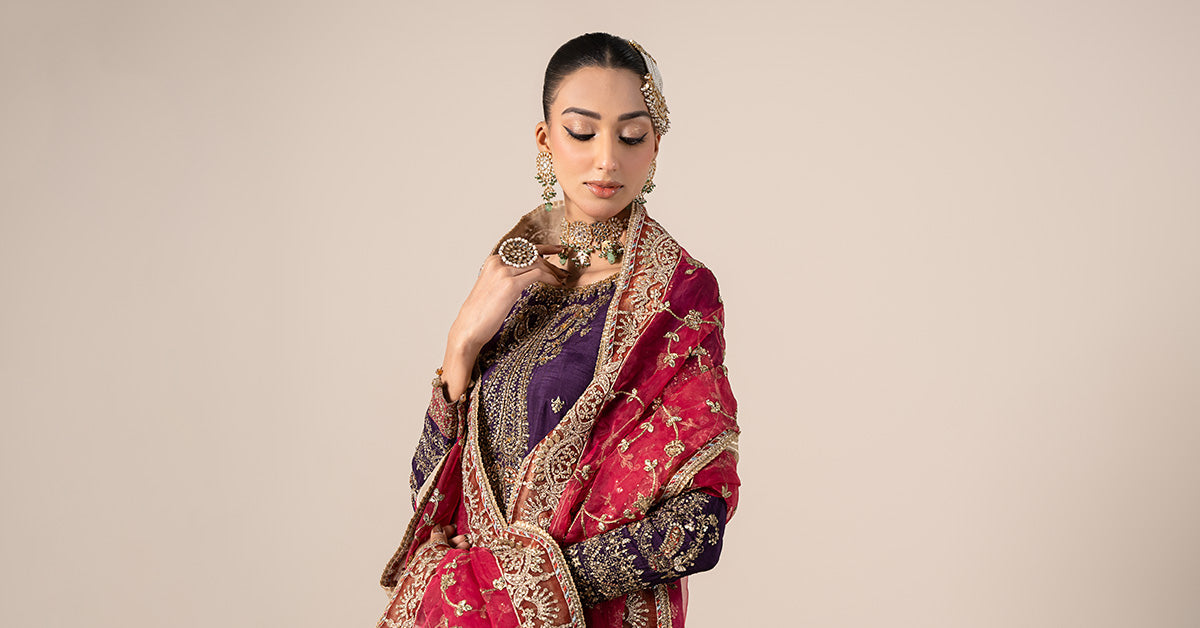 3 Piece Embroidered Raw Silk Suit | SF-EF25-02