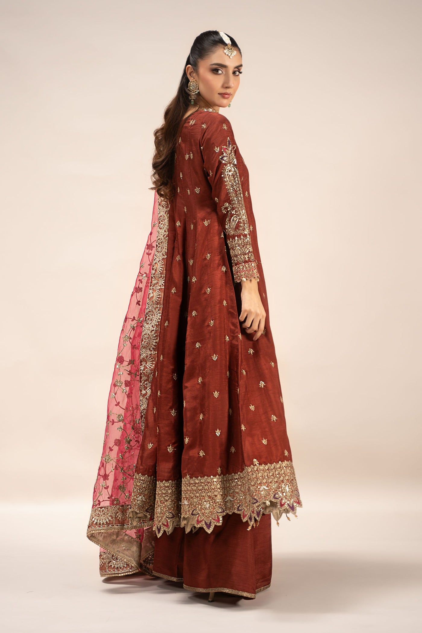 3 Piece Embroidered Raw Silk Suit | SF-EF25-02