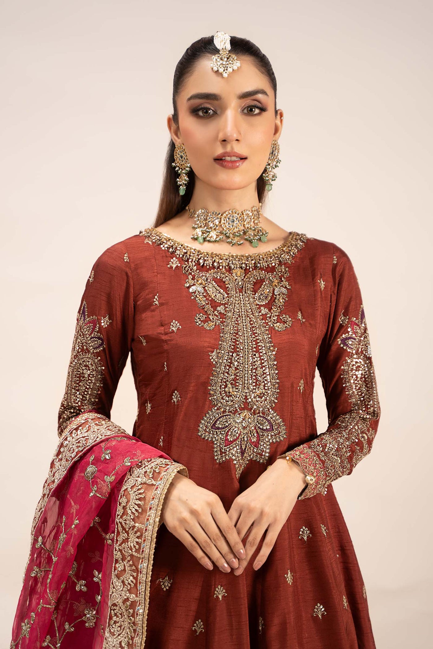 3 Piece Embroidered Raw Silk Suit | SF-EF25-02