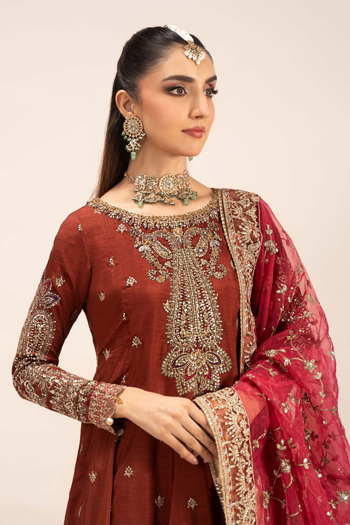 3 Piece Embroidered Raw Silk Suit | SF-EF25-02