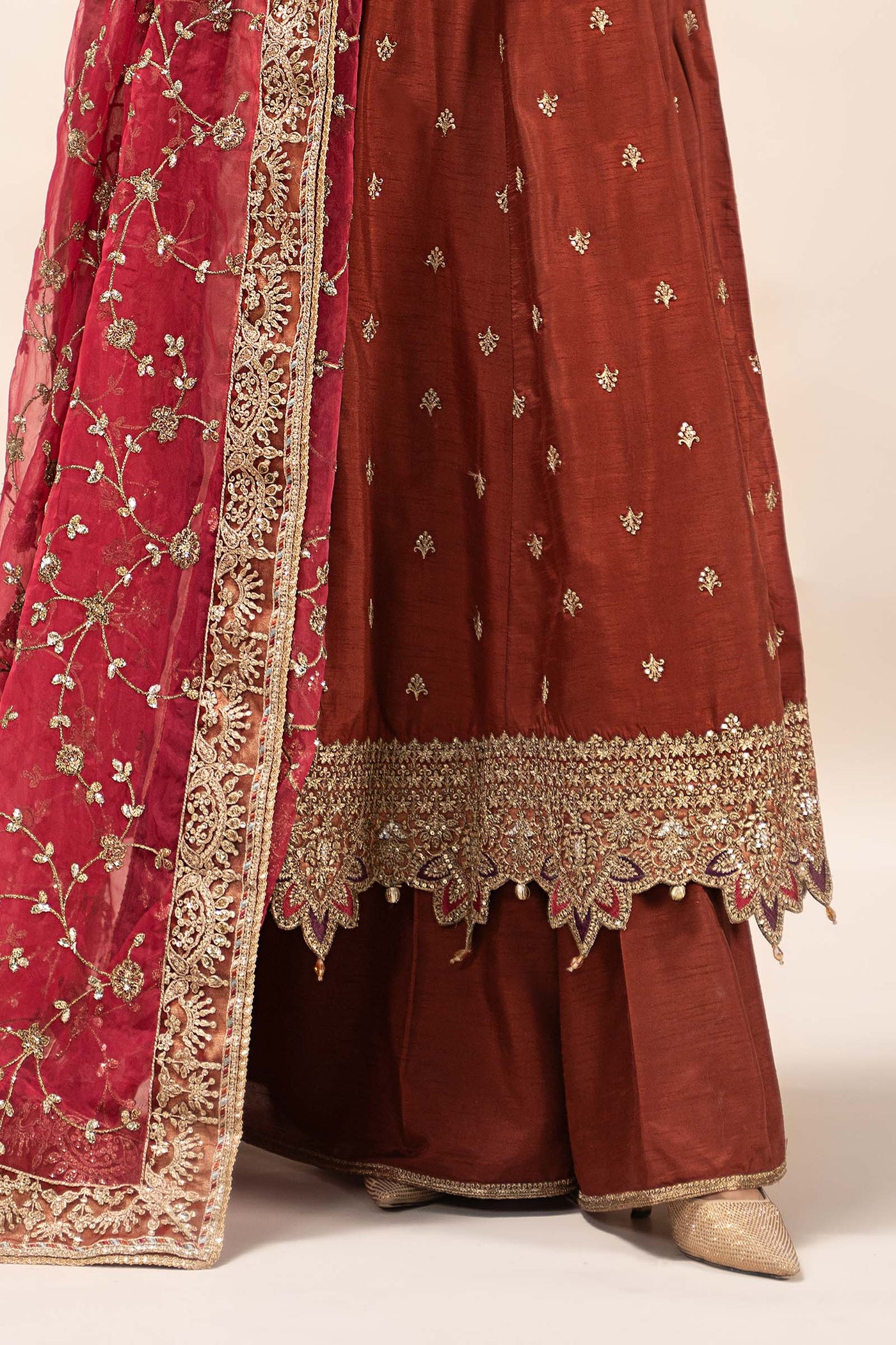 3 Piece Embroidered Raw Silk Suit | SF-EF25-02